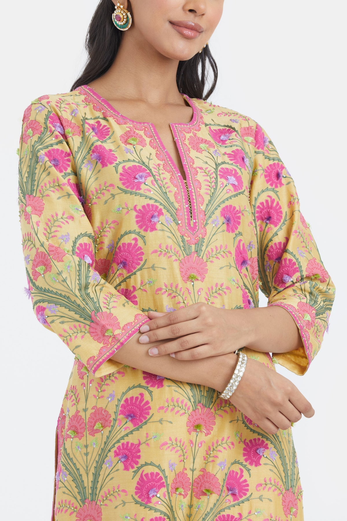 Yellow Chanderi Kurta Set