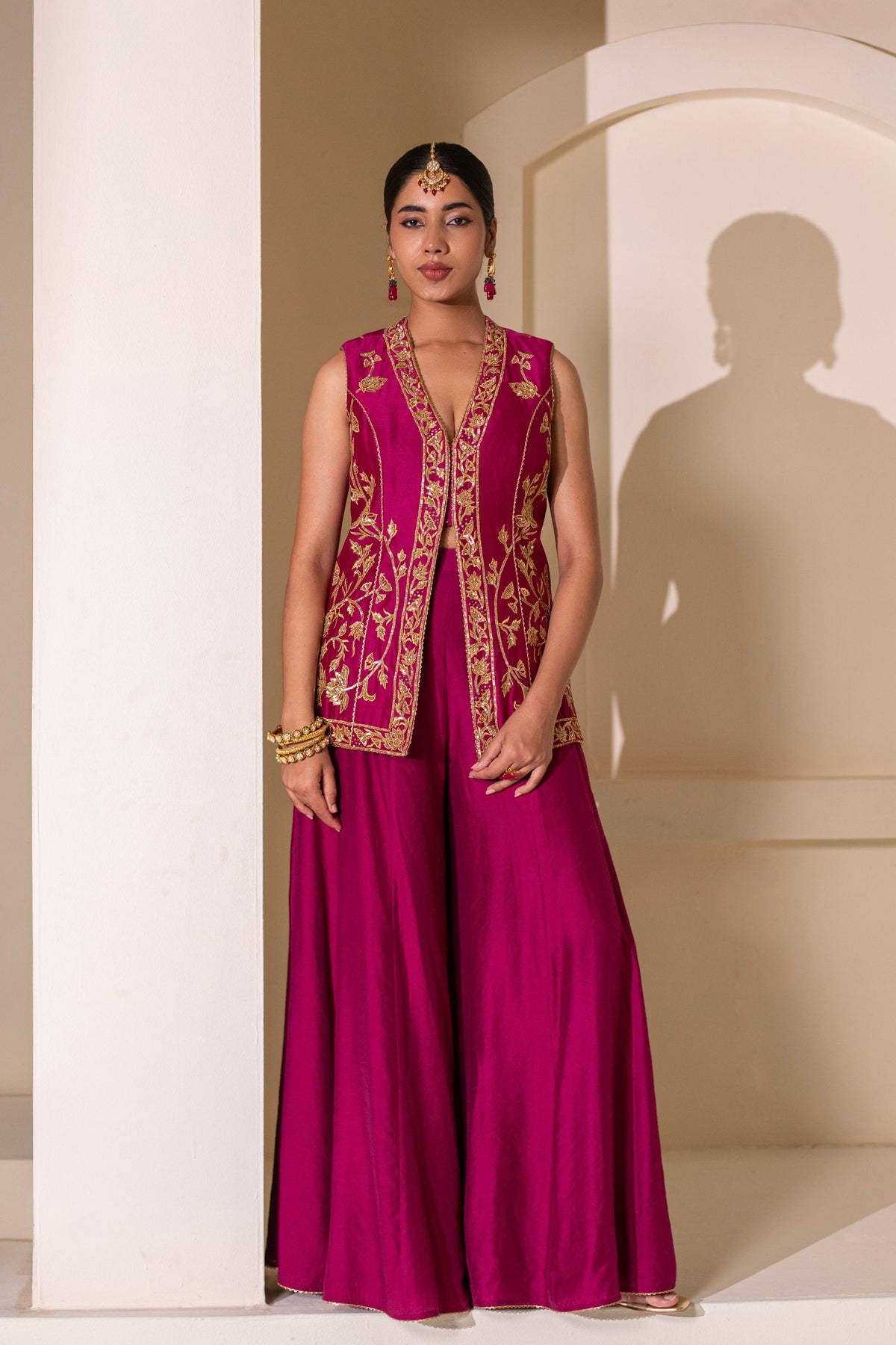 Magenta Embellished Sharara  Set