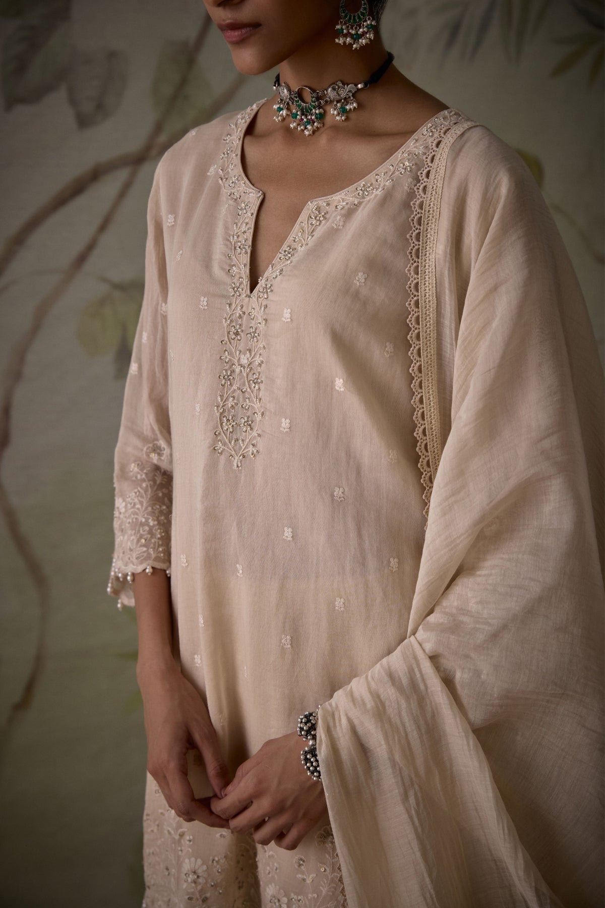 Ivory Scalloped Short Sharara Set