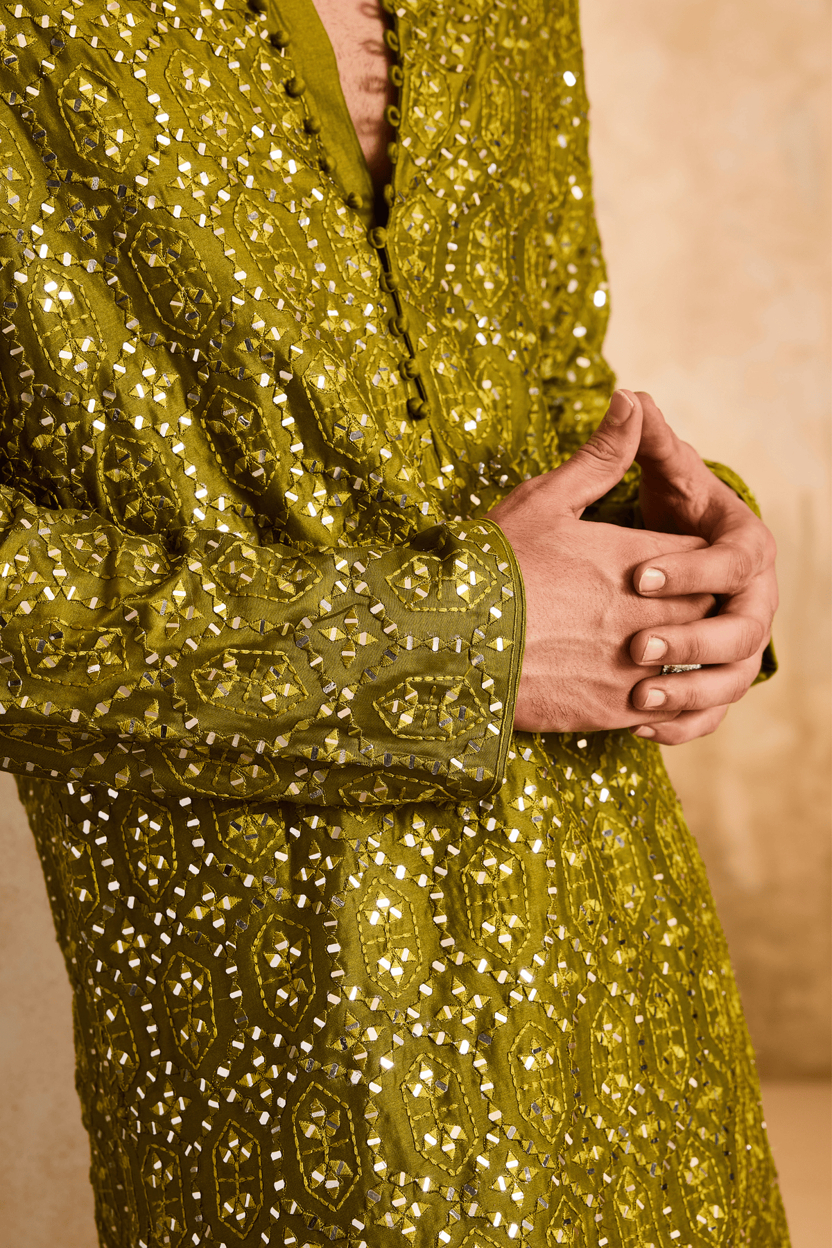 Embroidered Mehendi Green Kurta Set