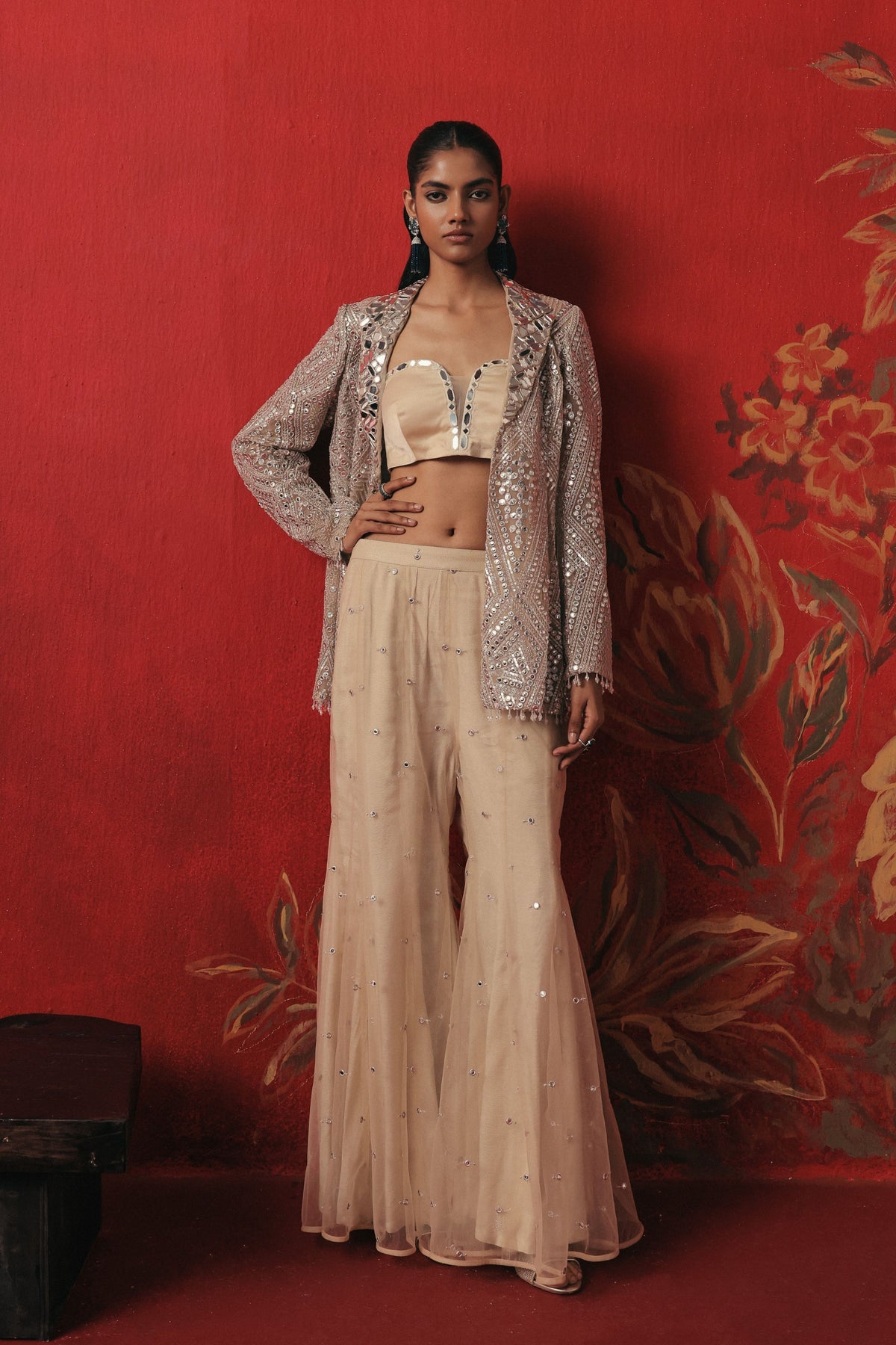 Lapel Collar Short Jacket Set