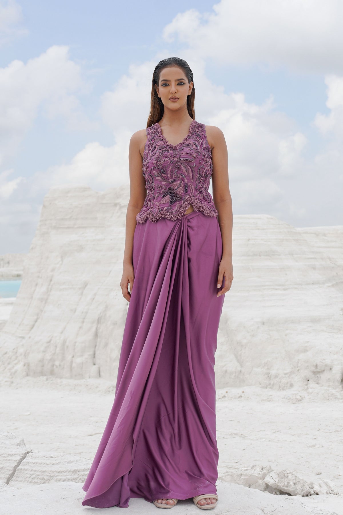 Pink Draped Skirt Set