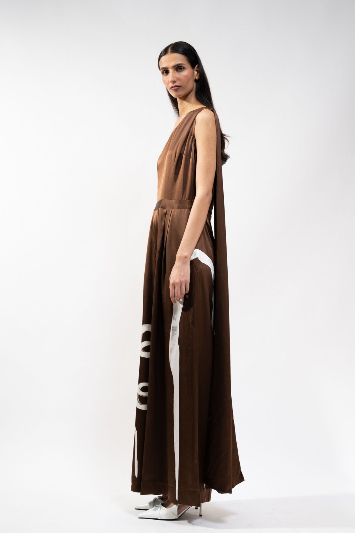 Brown Printed Silk Jumpsuit
