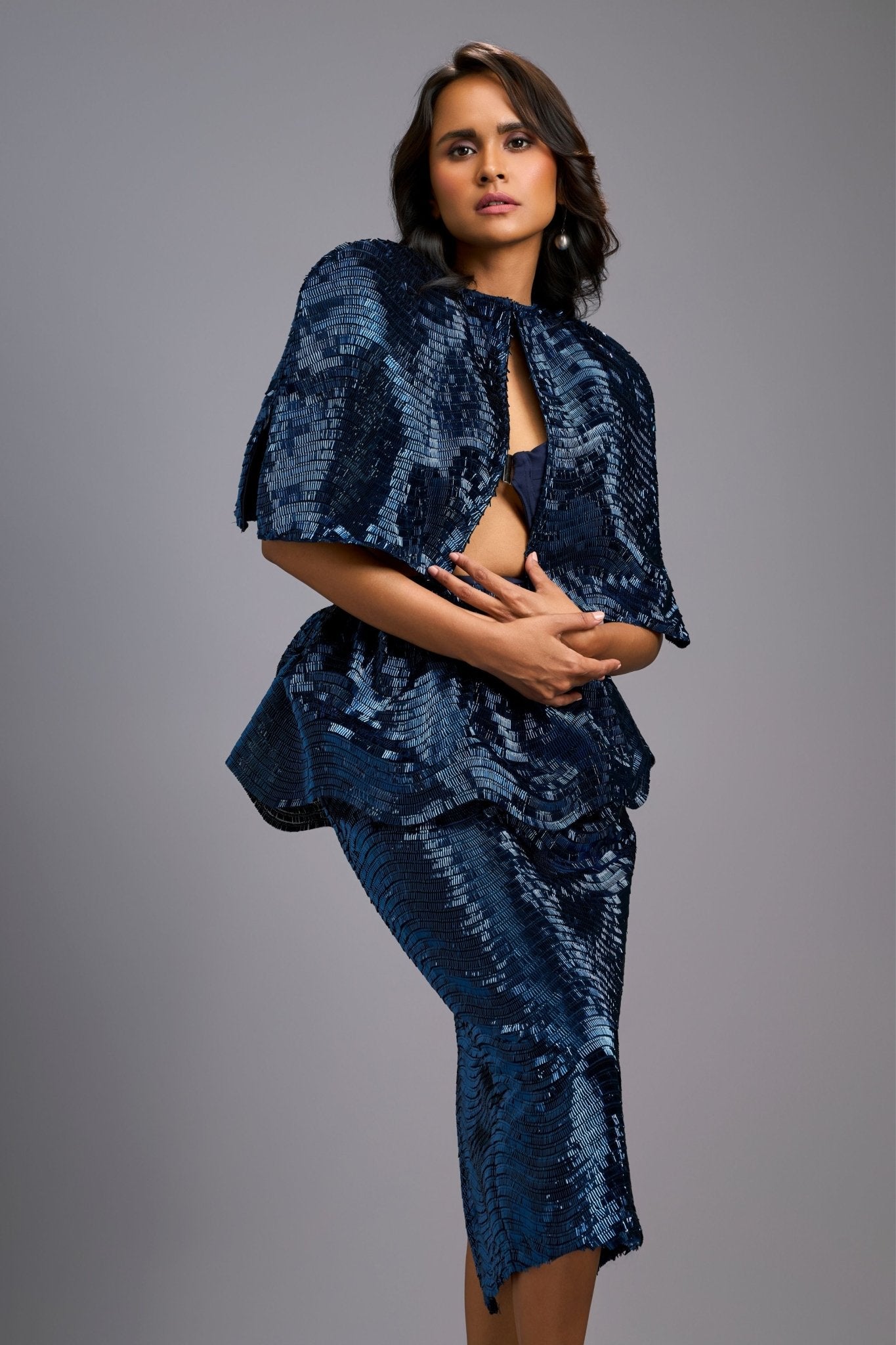 Shimmer Structured Navy Cape - Deepika Arora - Elahe