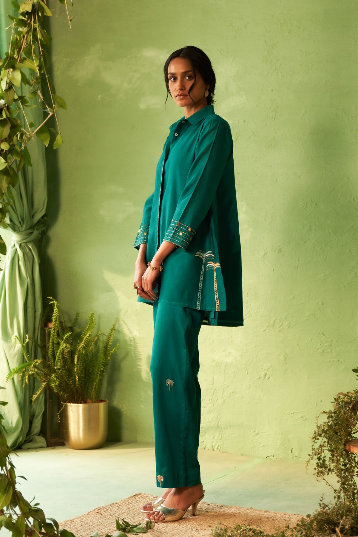 Peacock Green Collared Co-ord Set