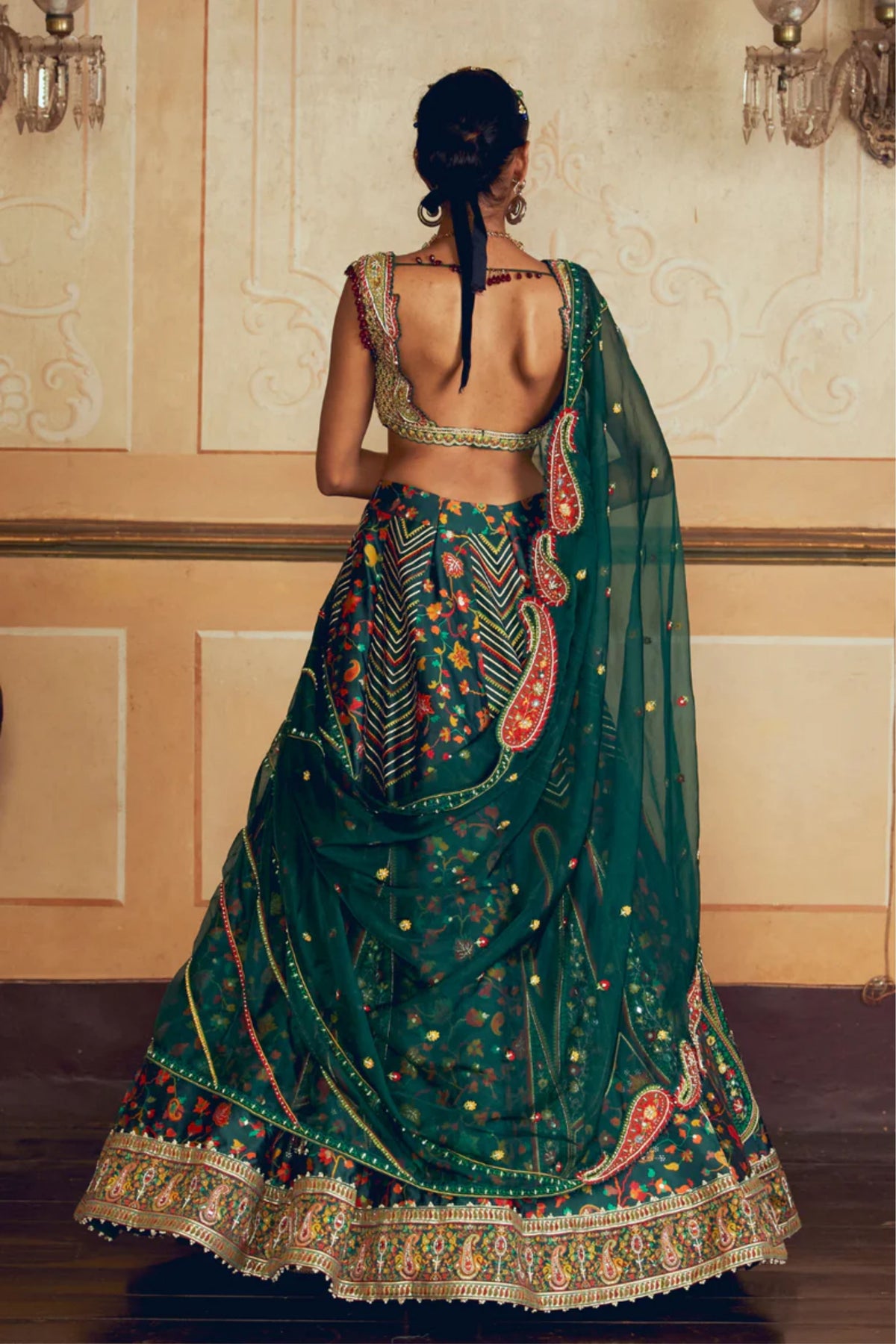 Dark Green Embroidery Lehenga Set