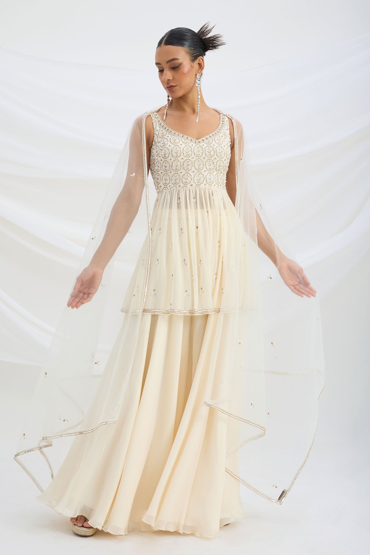 Beige Embroidered Sharara Set