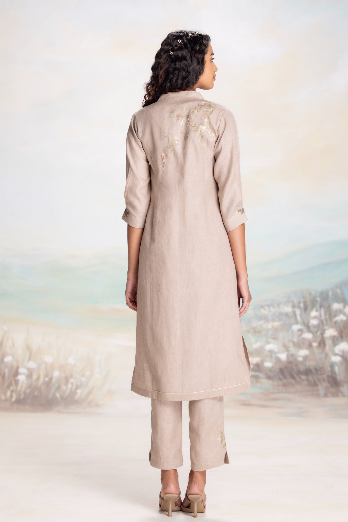 Golden Leaf Cement Kurta Set