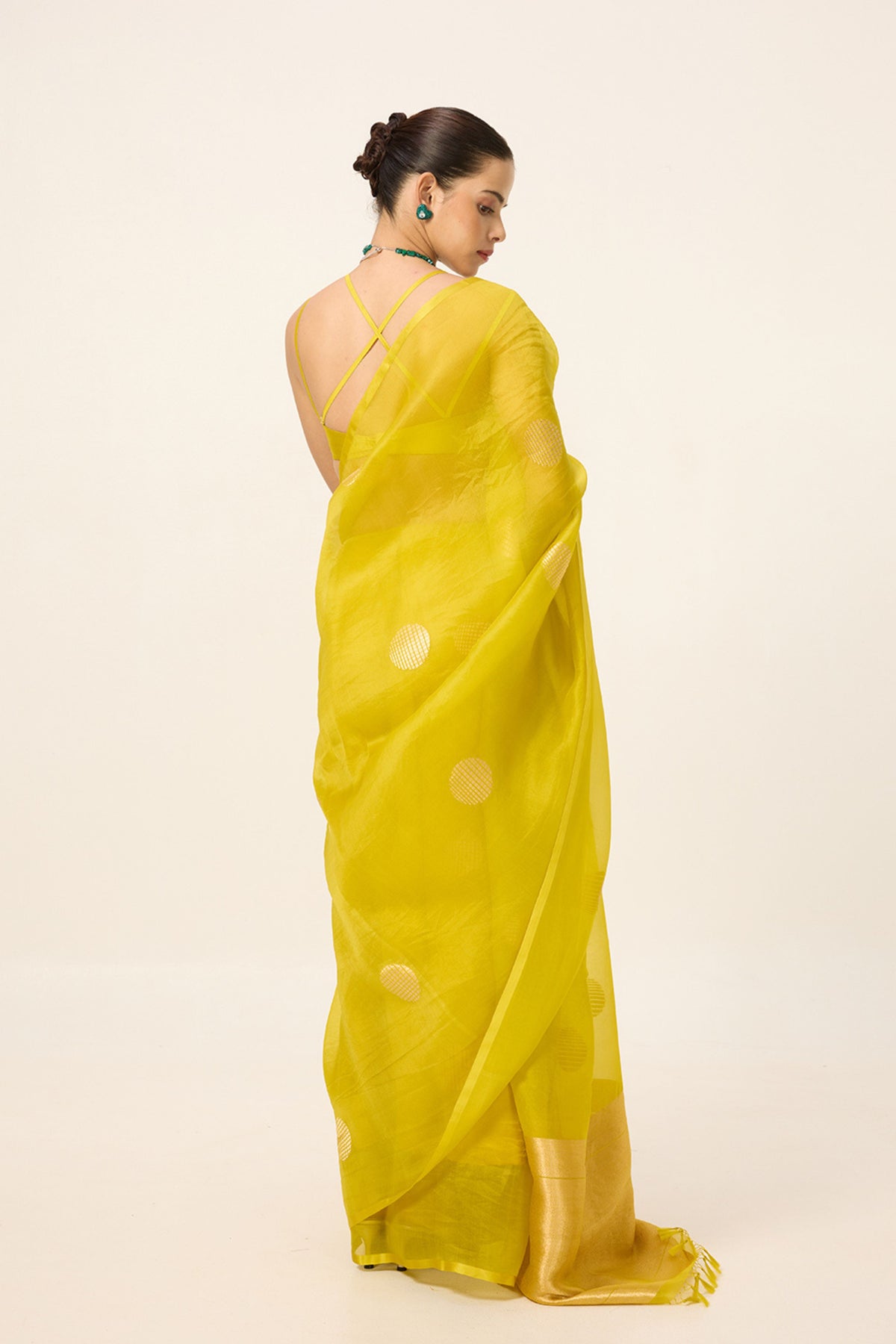Yellow Ochre Organza Saree