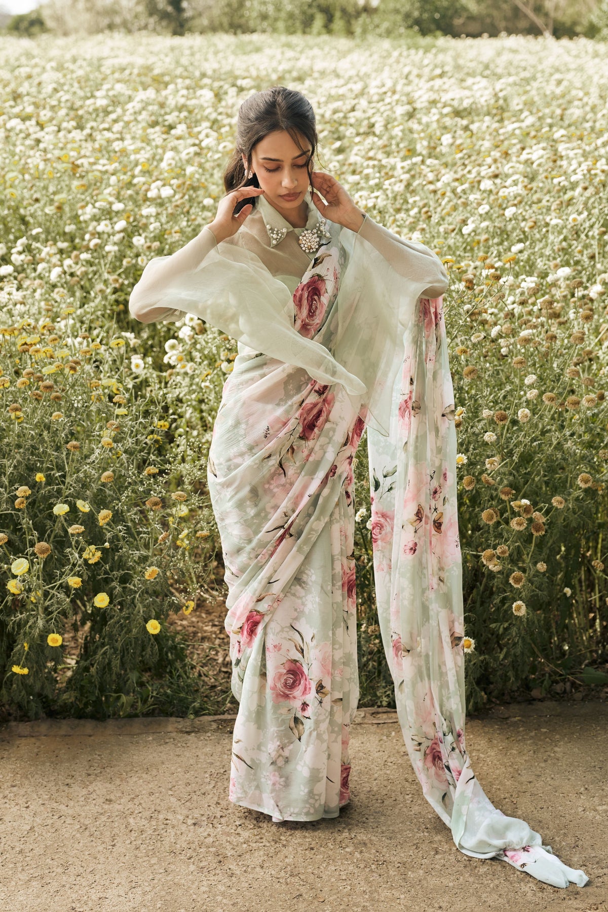 Veronica Mist Green Chiffon Saree