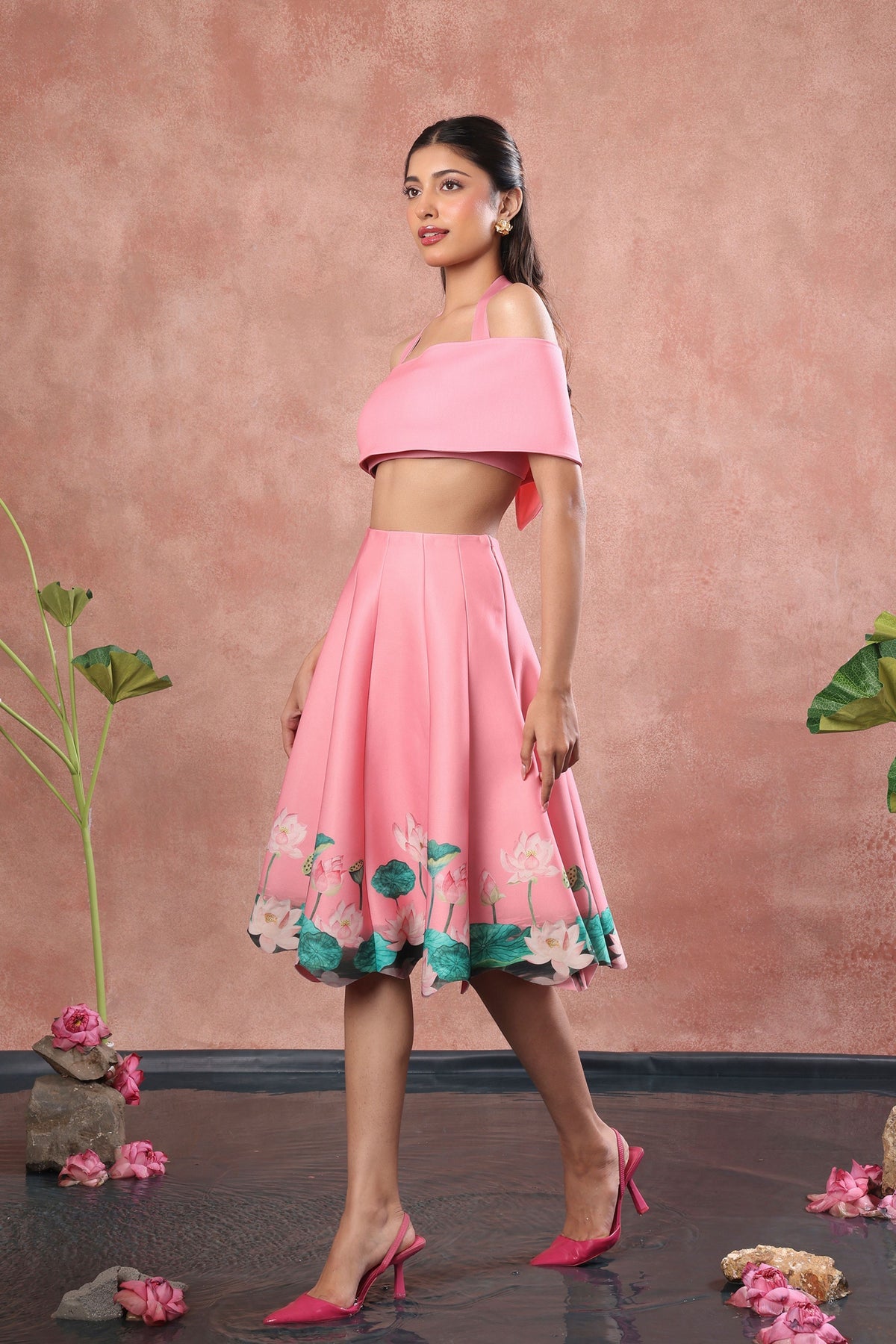 Pink Neoprene Skirt Top Wrap Set