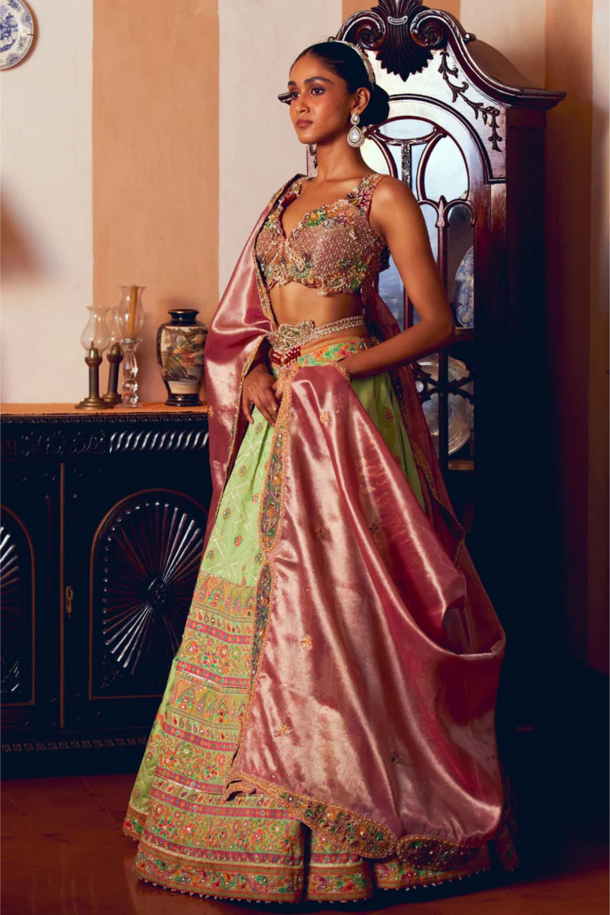 Light Green Embroidery Lehenga Set