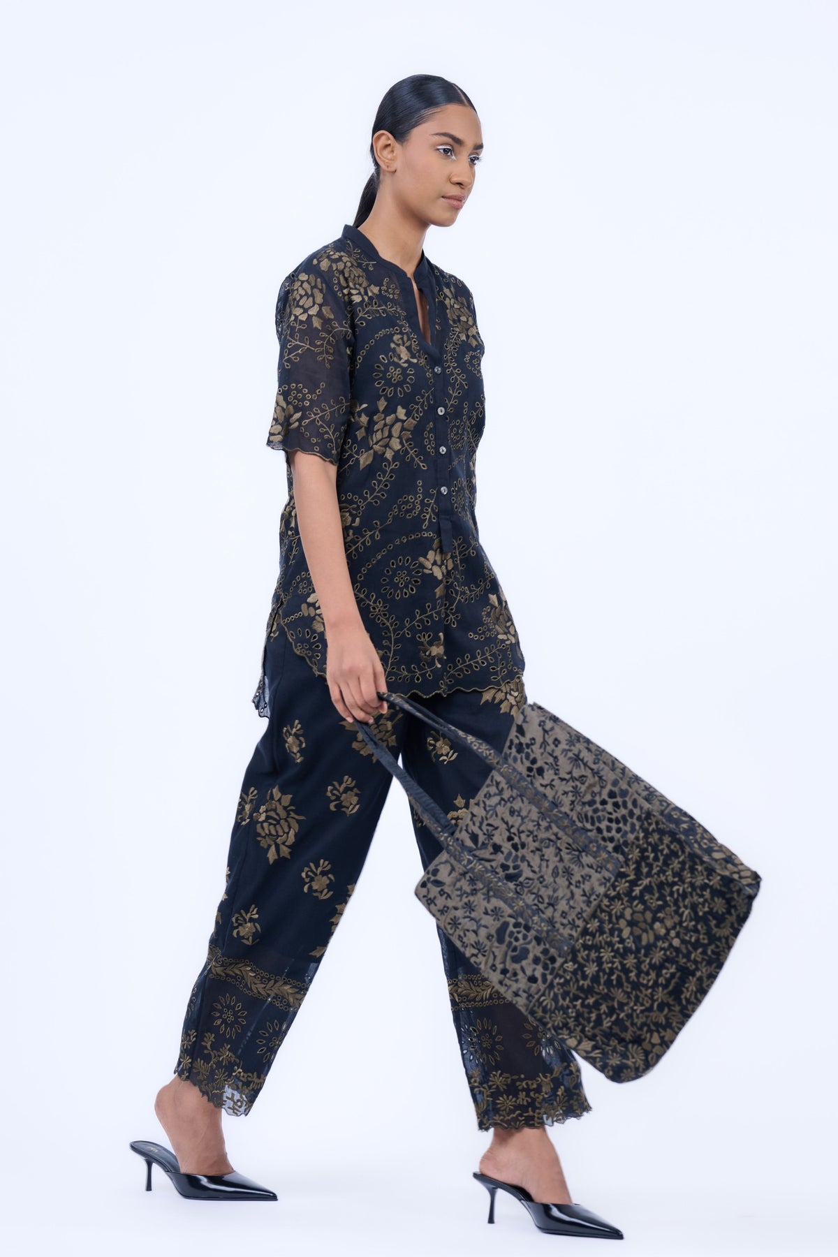 Black &amp; Khaki Threadwork Top