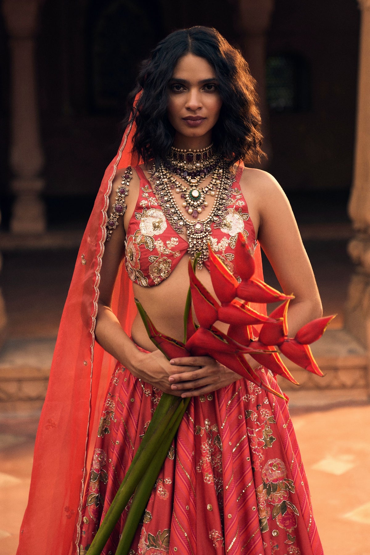 An Ethereal Crimson Lehenga Set