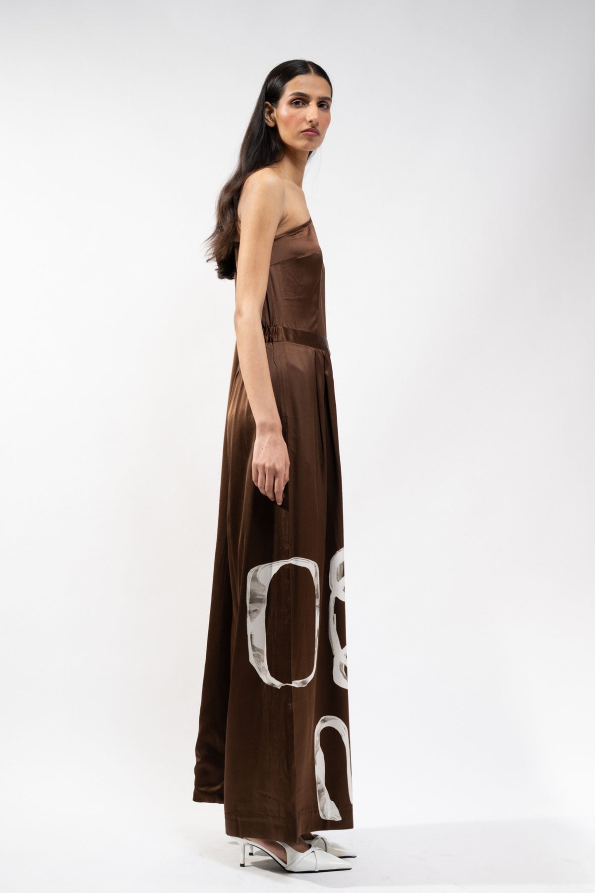Brown Printed Silk Jumpsuit