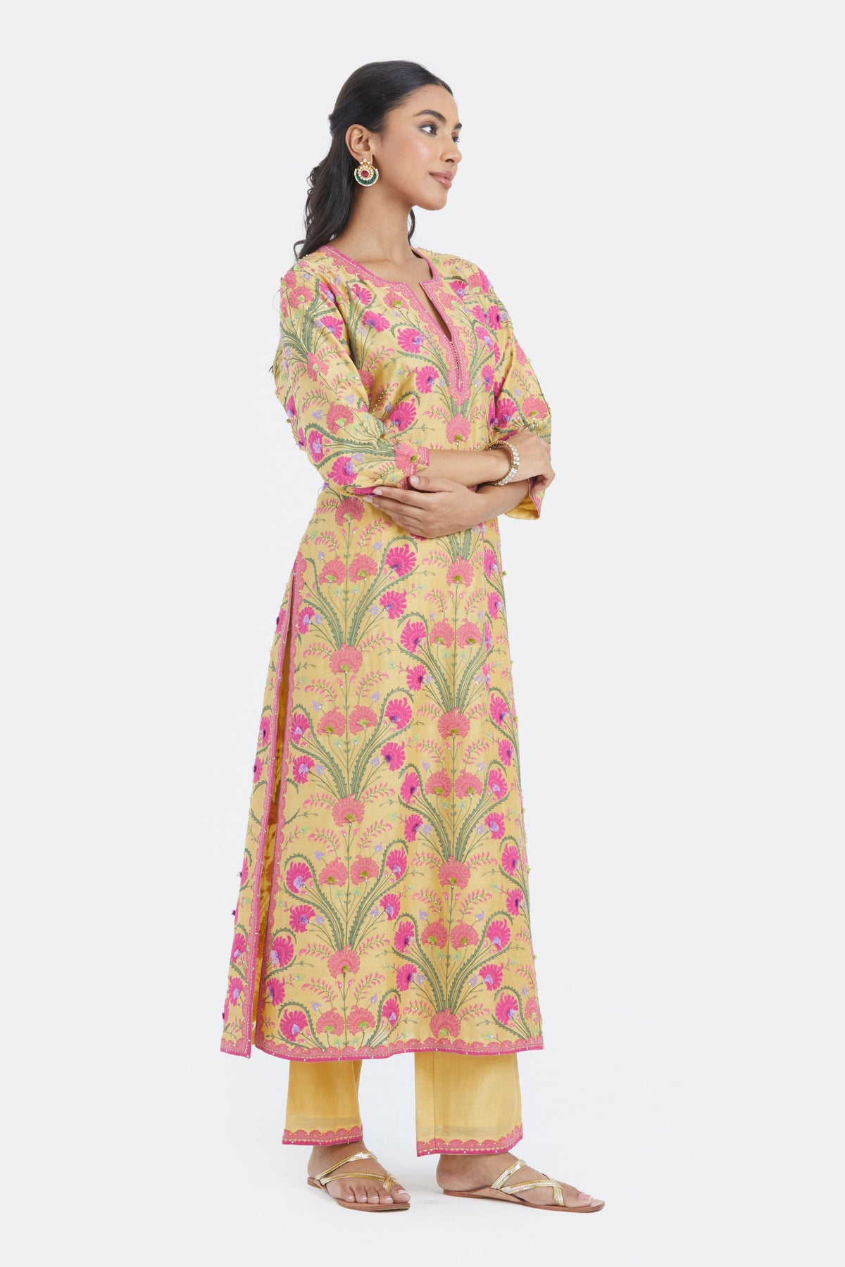 Yellow Chanderi Kurta Set
