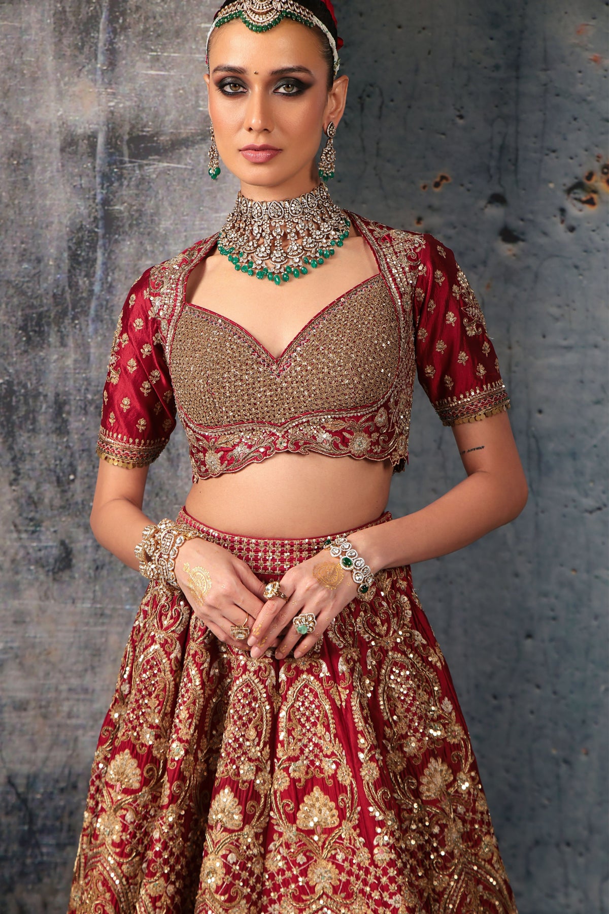 Maroon Heavy Jaal Lehenga Set