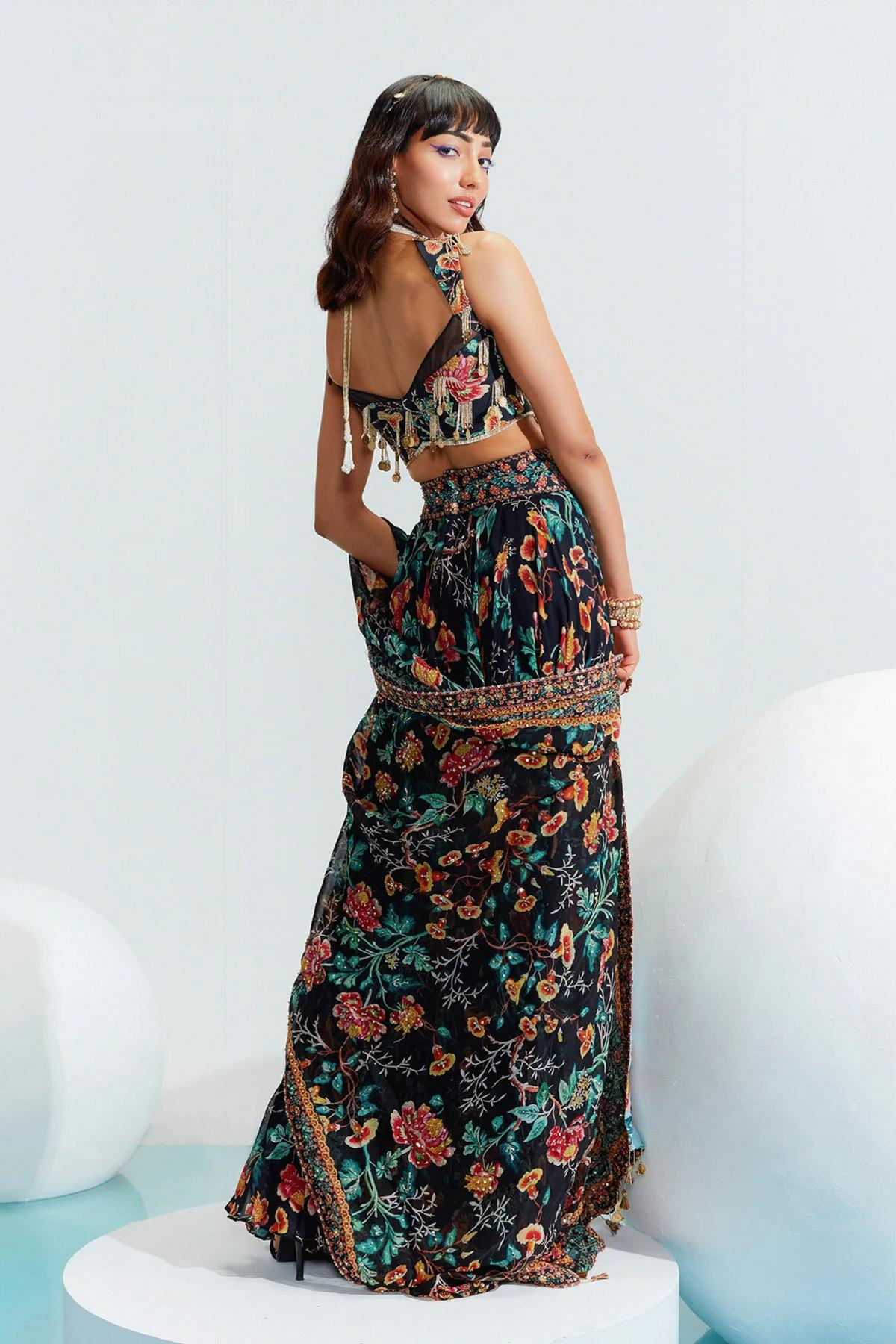 Noora Black Embroidered Slit Lehenga Set