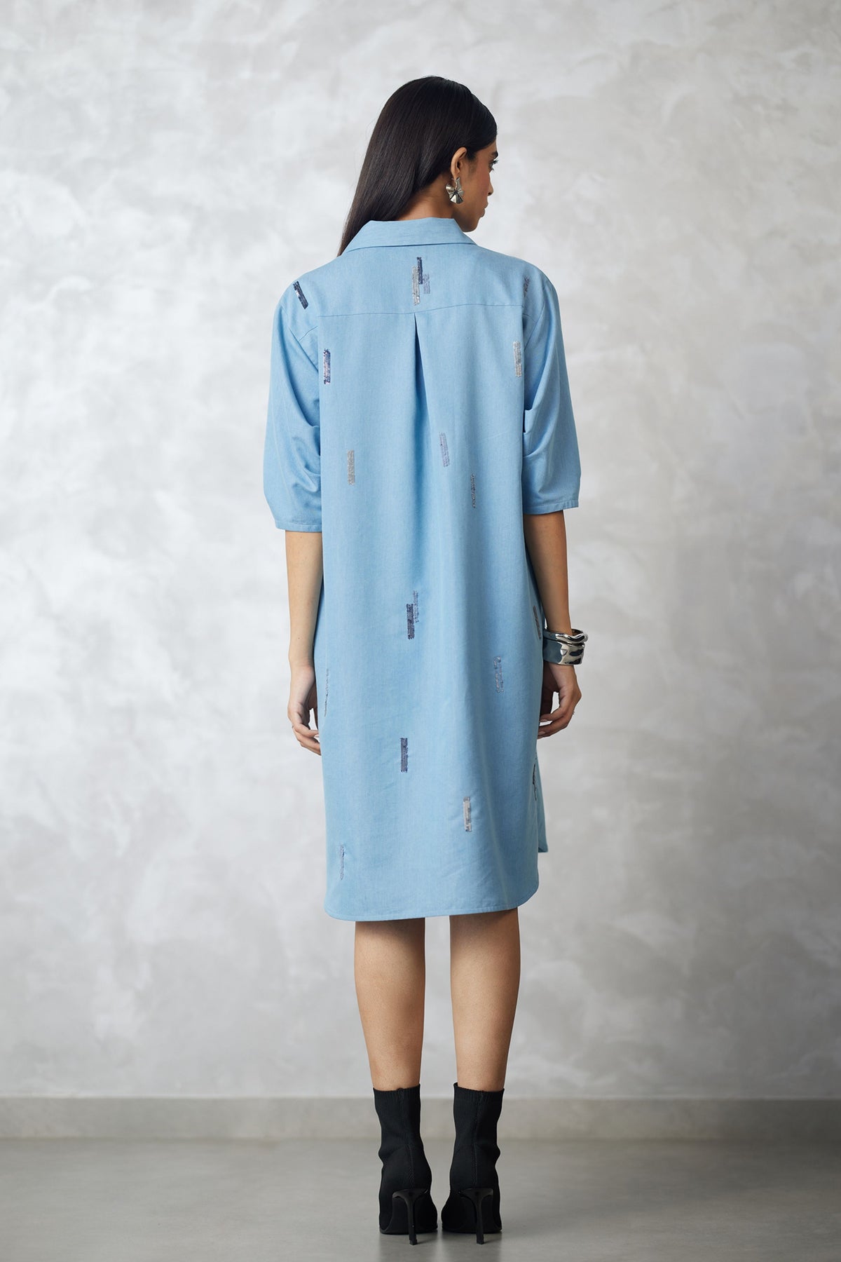 Denim Bubble Sleeve Lounge Dress