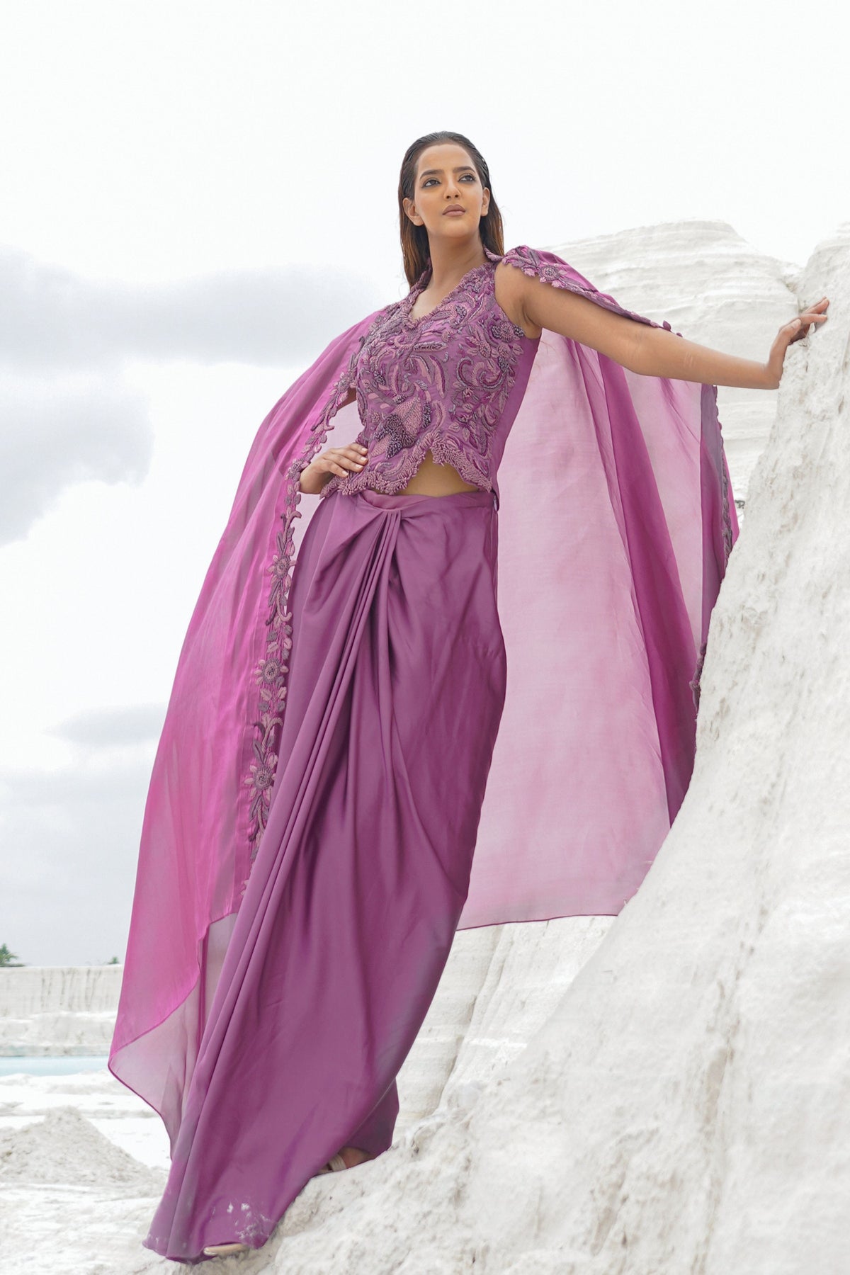 Pink Draped Skirt Set