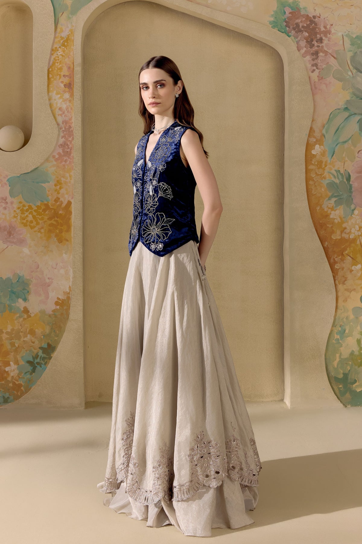 Indigo Silver Embellished Waistcoat