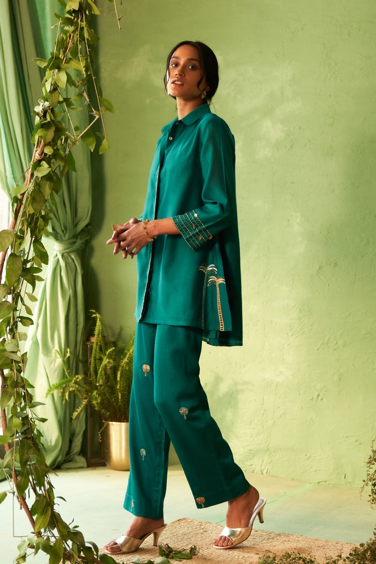 Peacock Green Collared Co-ord Set