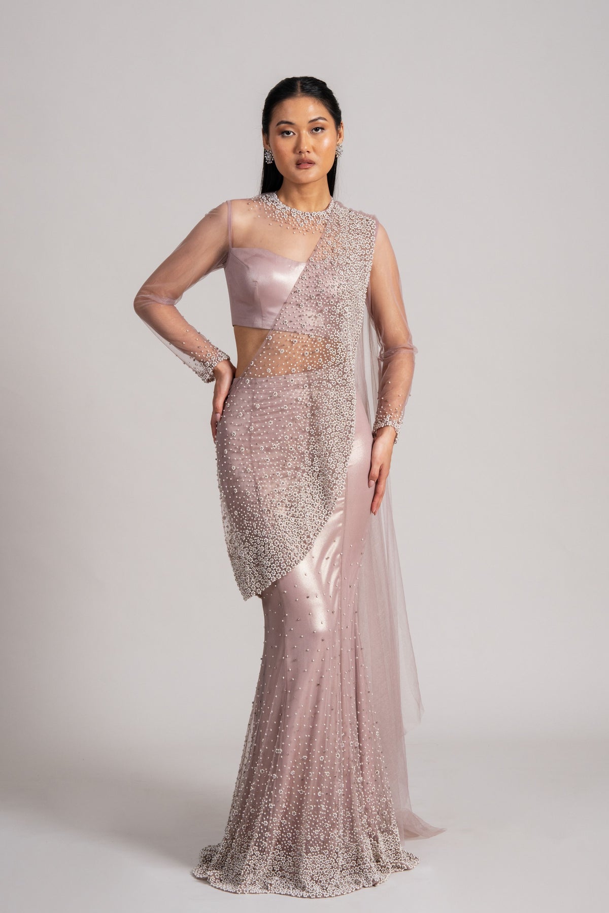 Pearl Meteor Mermaid Drape Saree Set