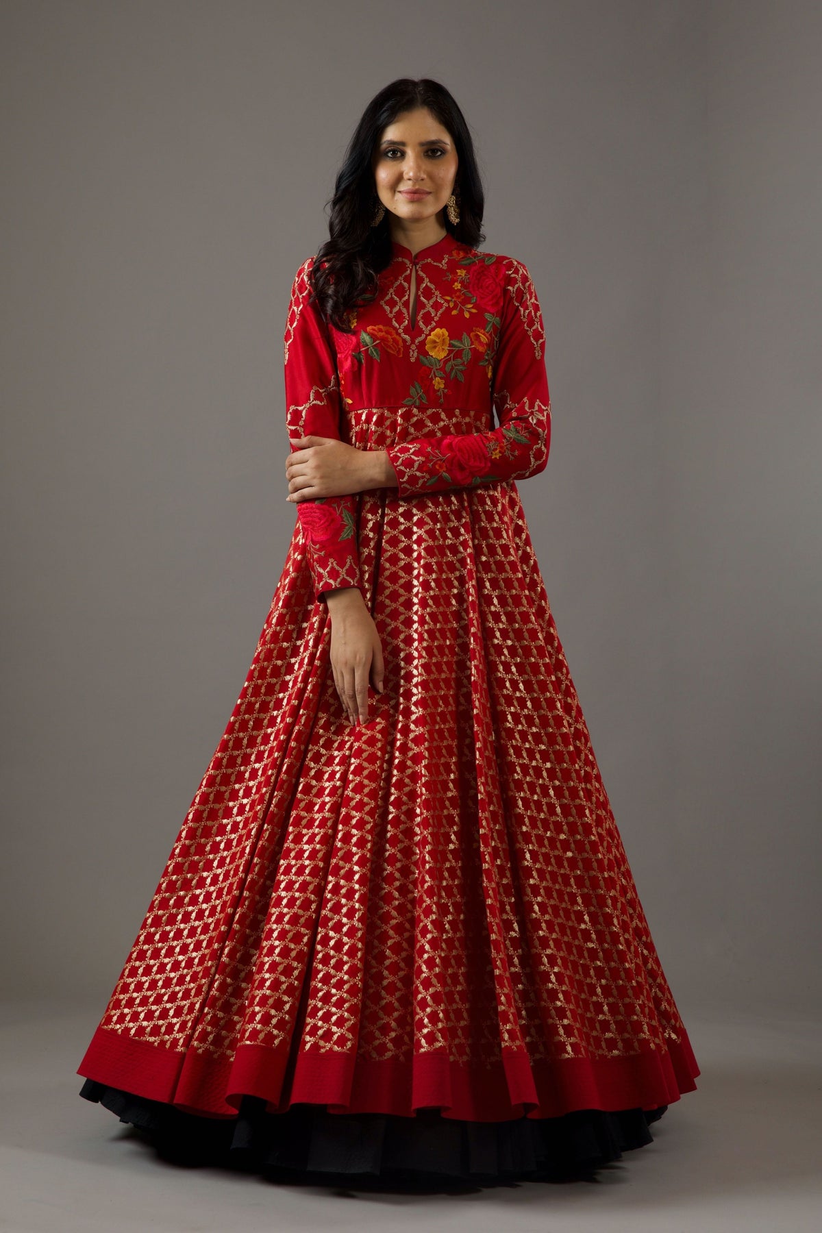 Red Chanderi Anarkali Set