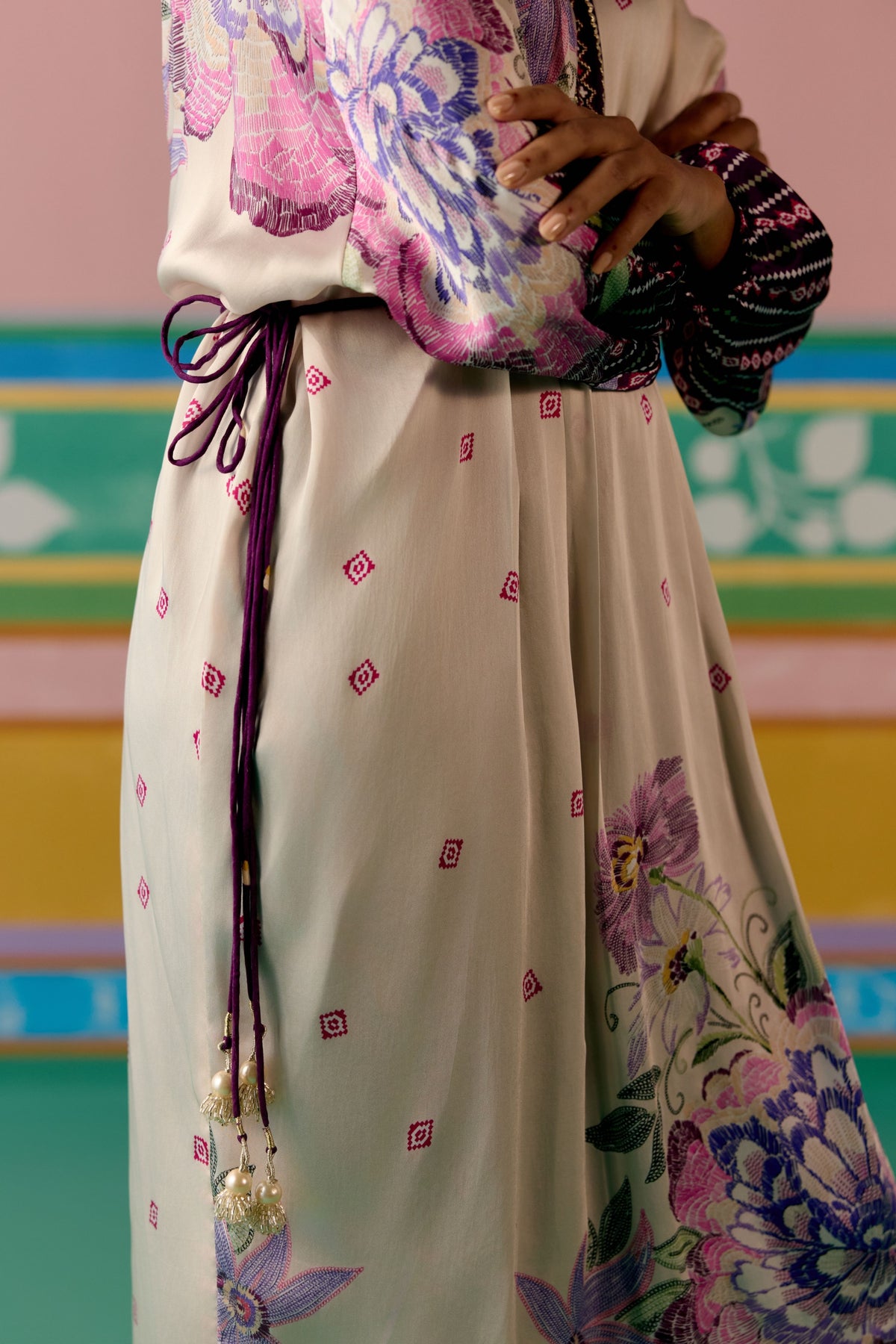 Purple Ikat Long Kaftan Set