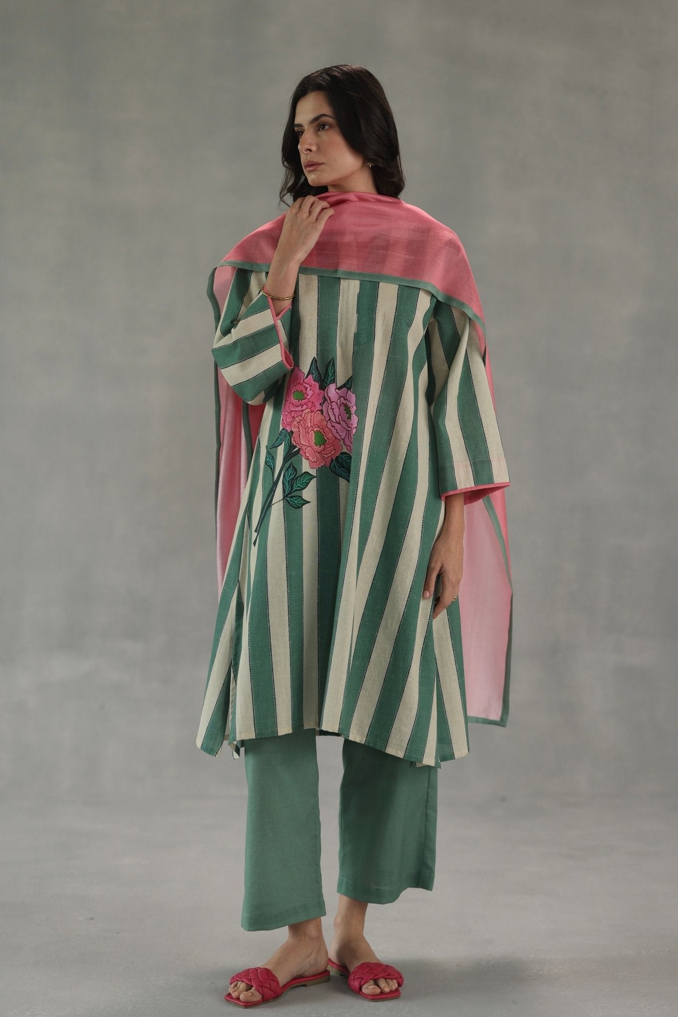 Carolina Kurta Set - Roza Pret - Elahe