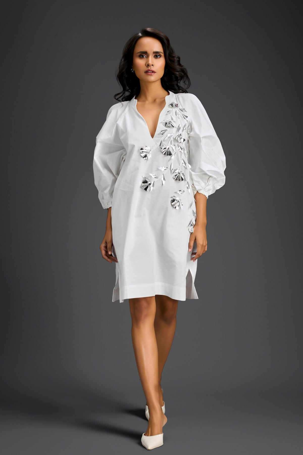 White V-neck Dress