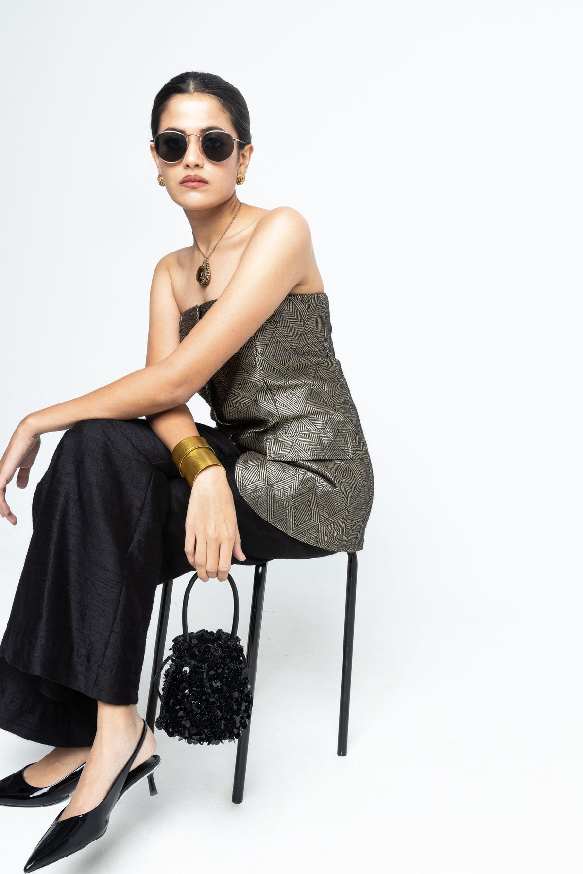 Tiya Black Tube Jacket Set