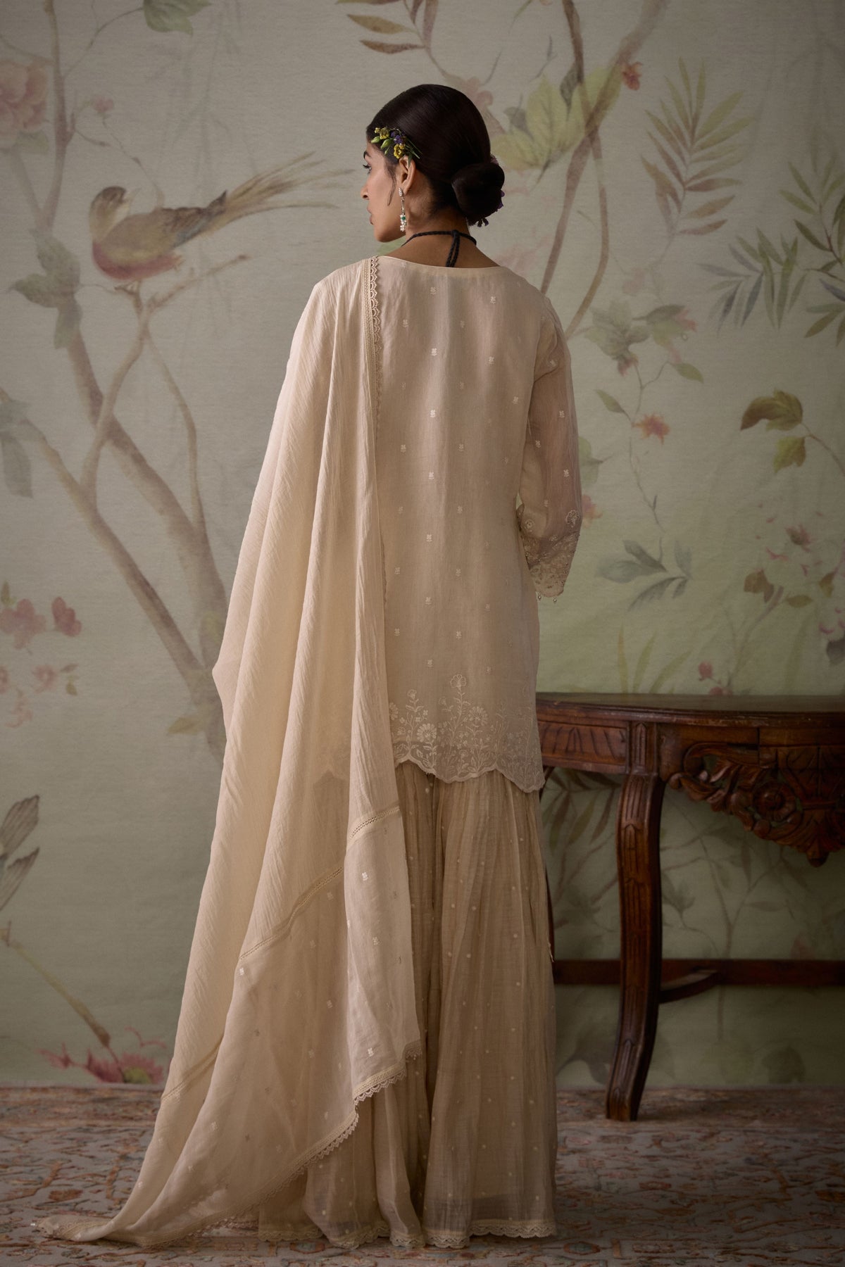 Ivory Scalloped Short Sharara Set