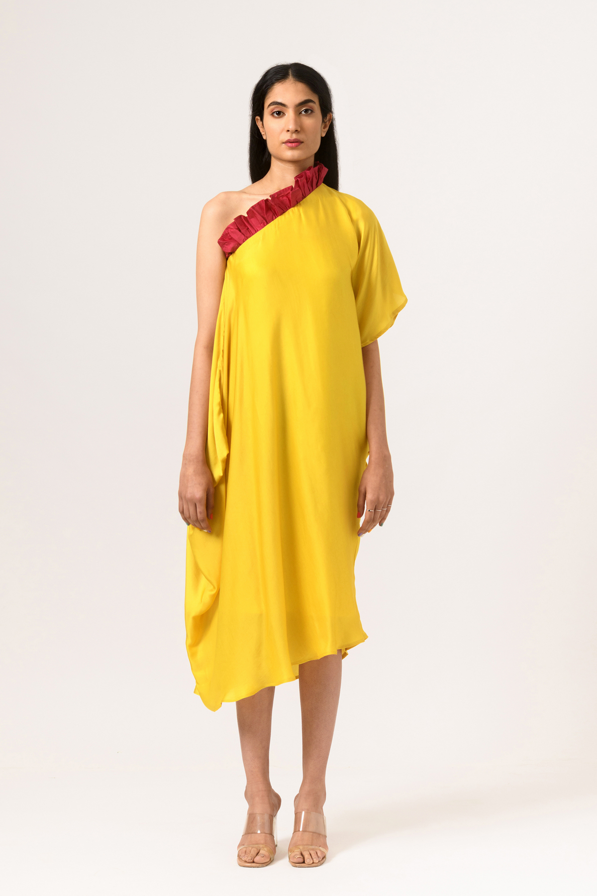 Wine yellow one shoulder dress