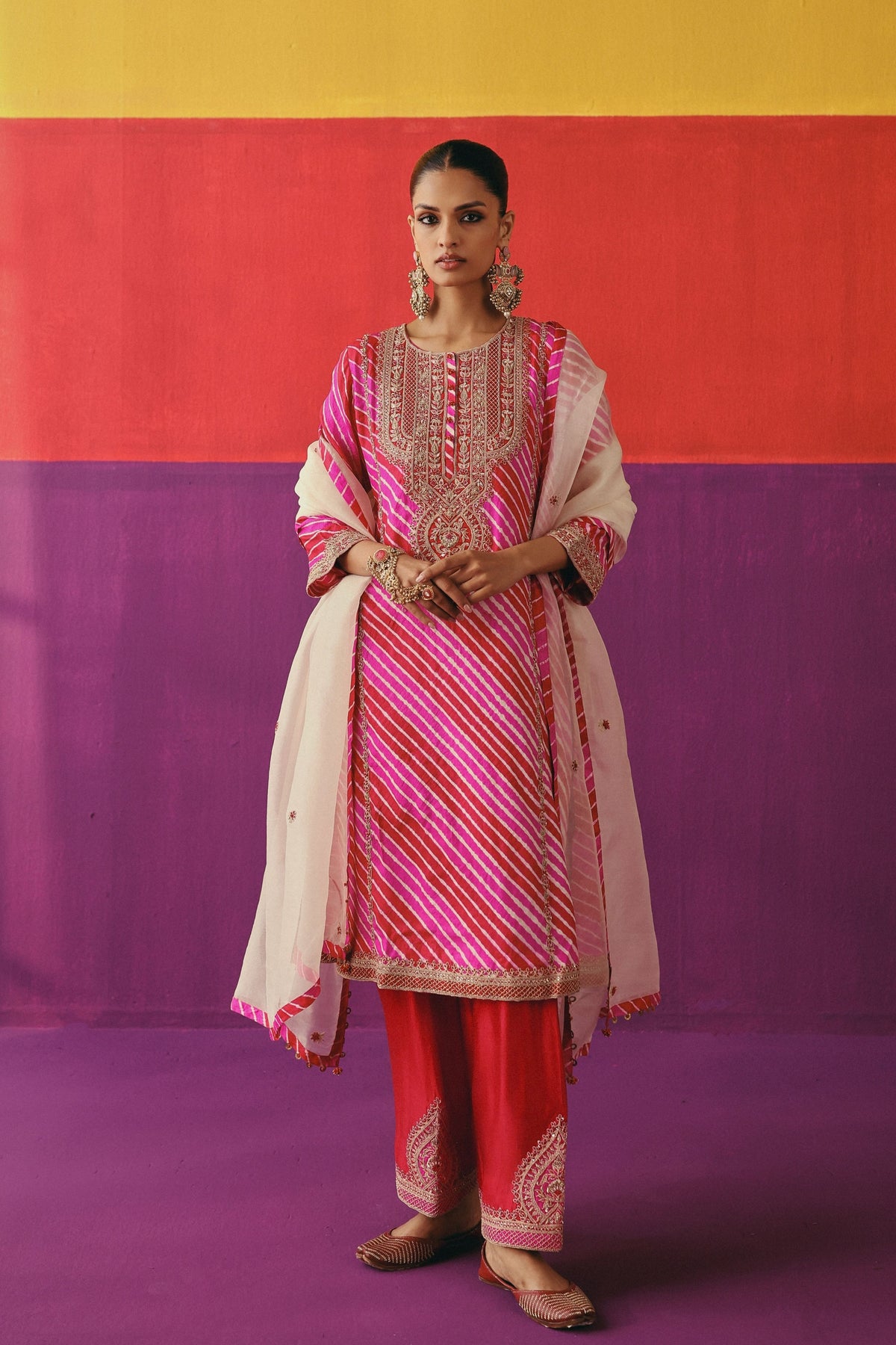 Gulnaar Leheriya Kurta Set