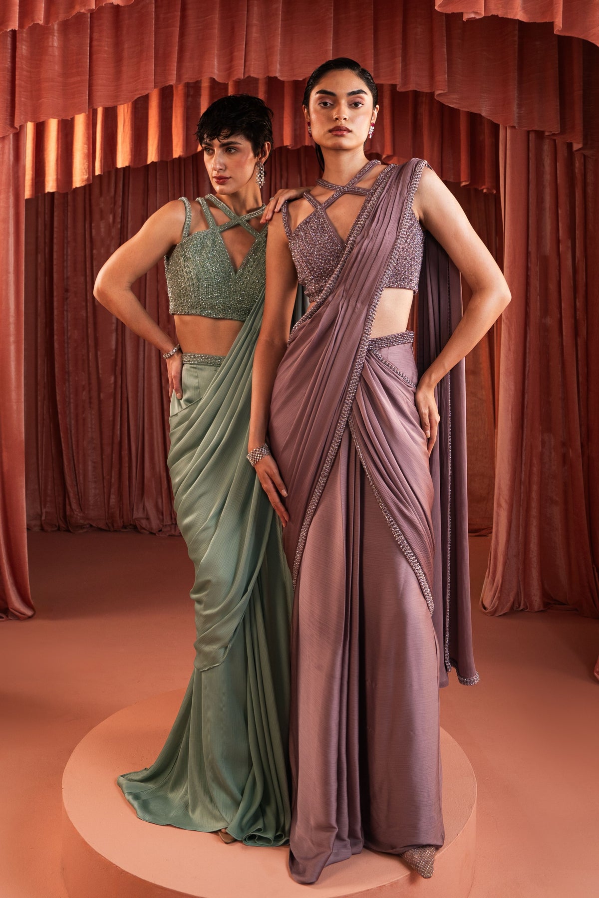 Sage Green Draped Saree Set