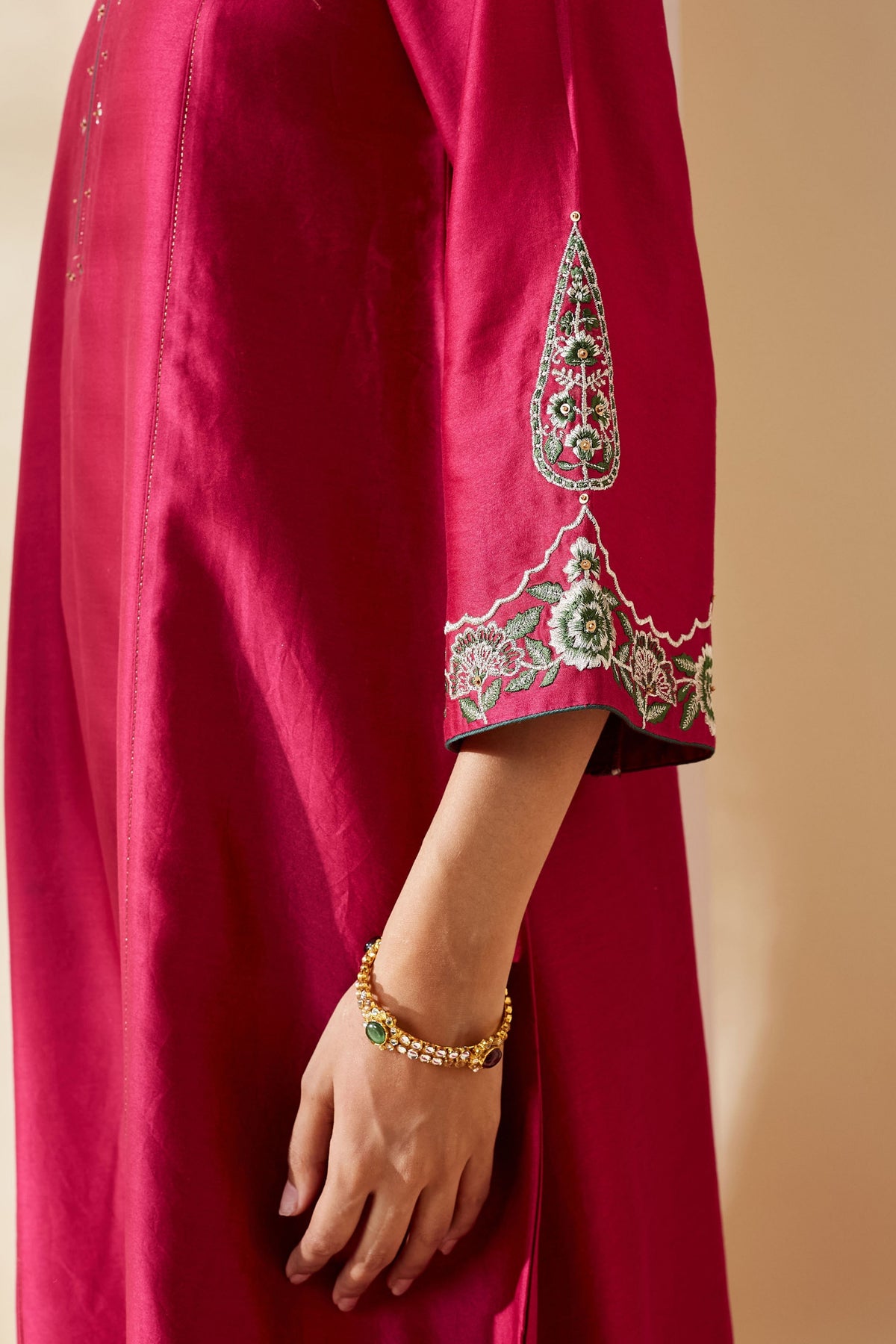 Magenta Floral Chanderi Kurta Set