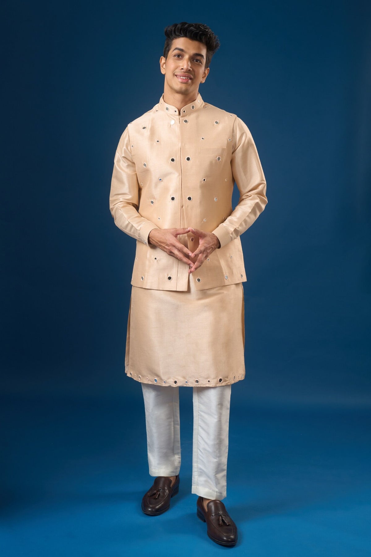 Peach Mirror Kurta-bundi Set