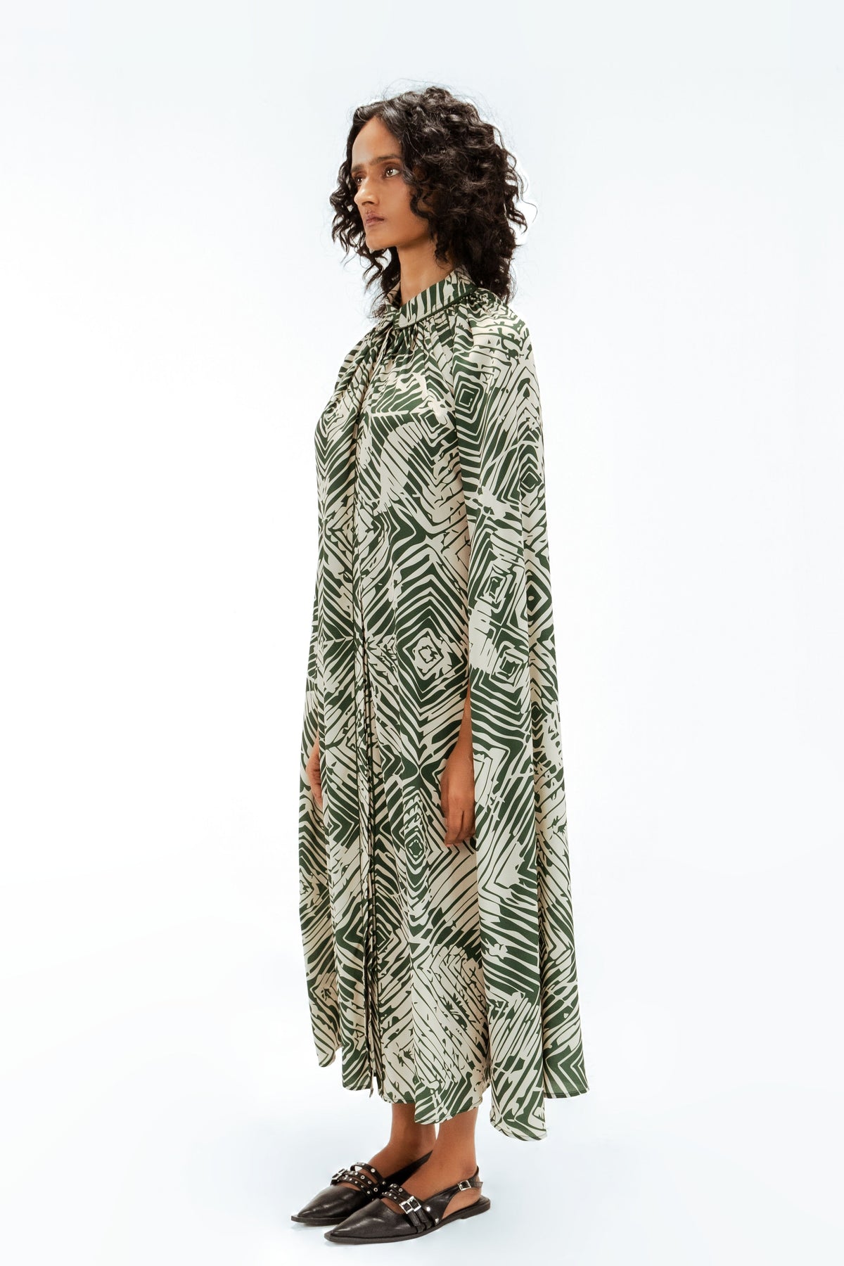 Florix Print Crepe Cape Dress
