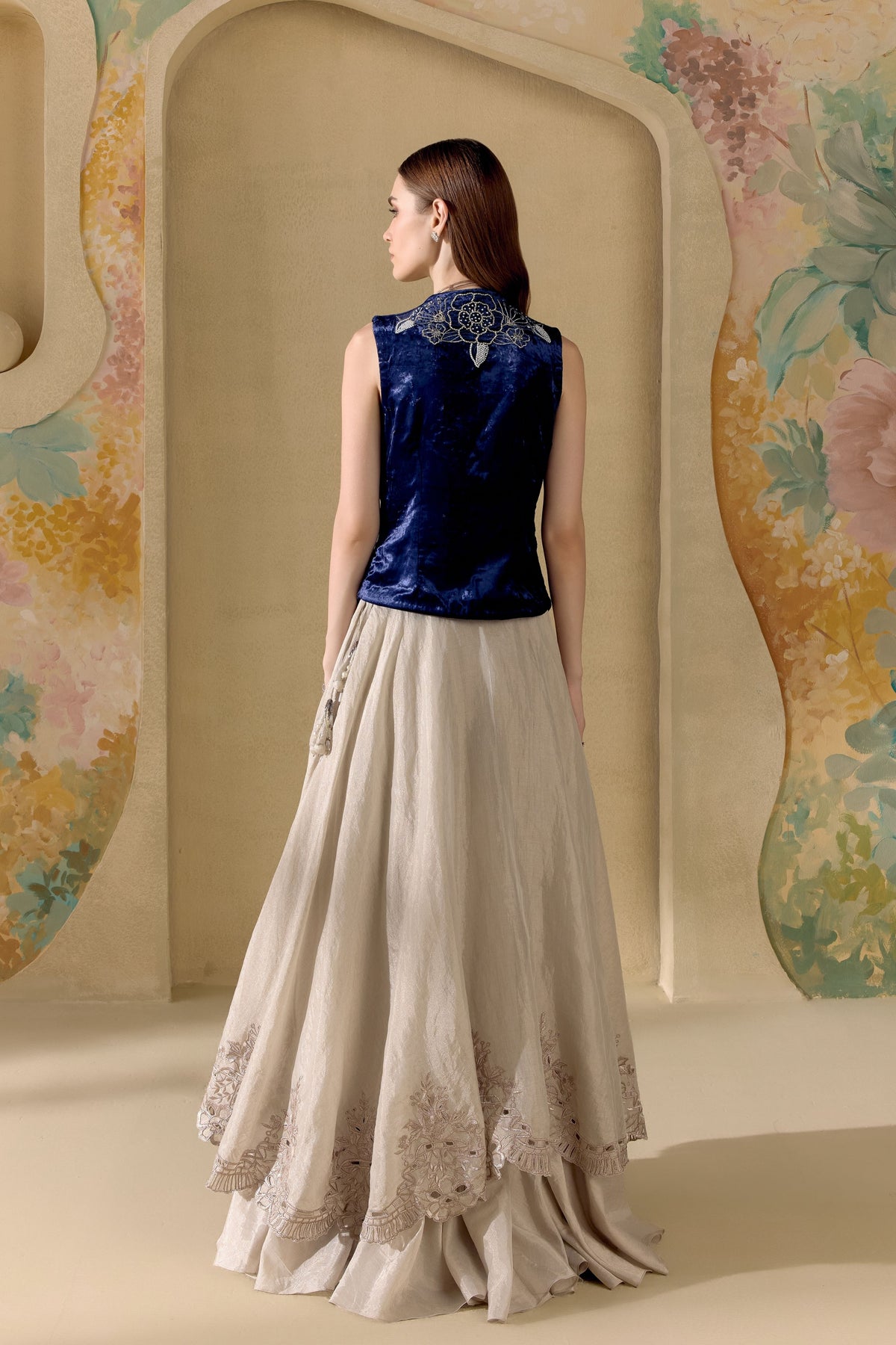 Indigo Silver Embellished Waistcoat