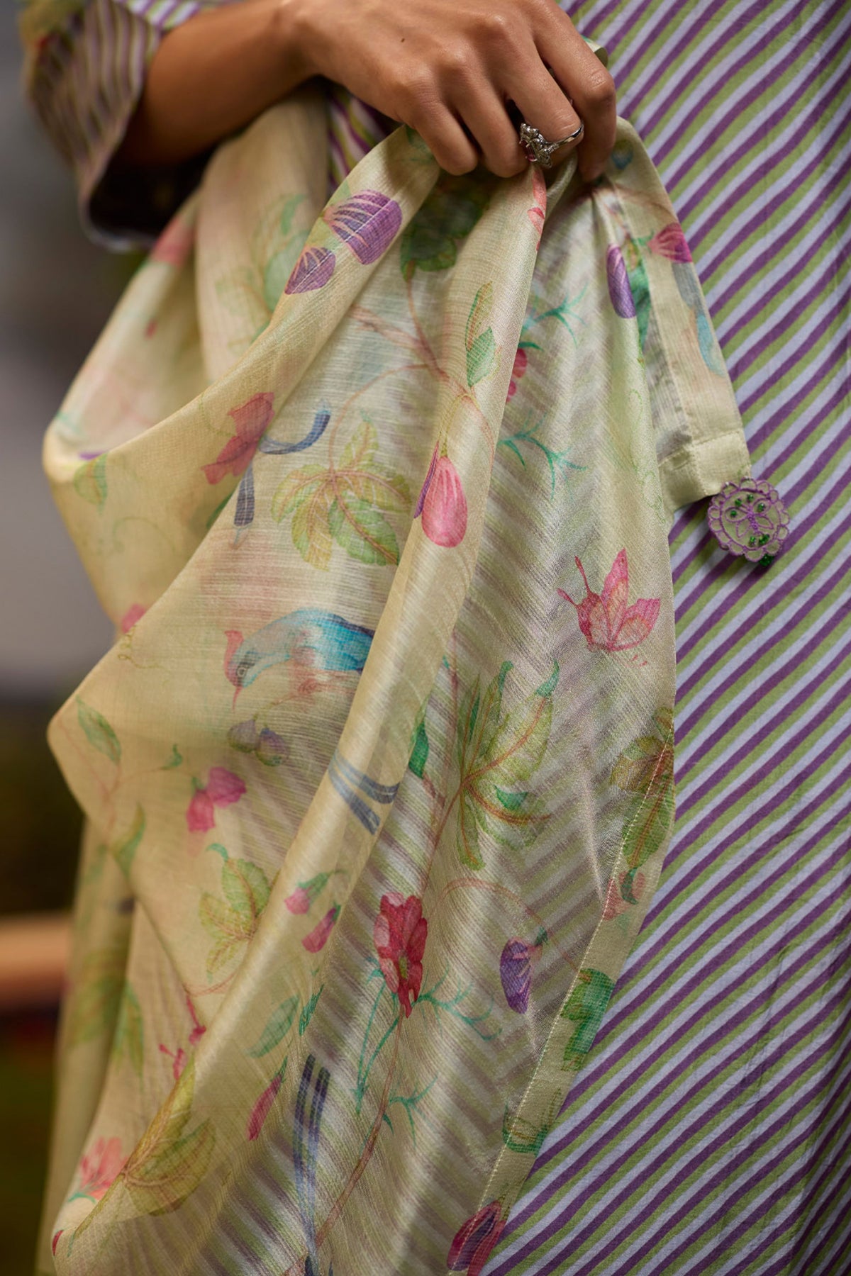 Dappled Violet Striped Kurta Set