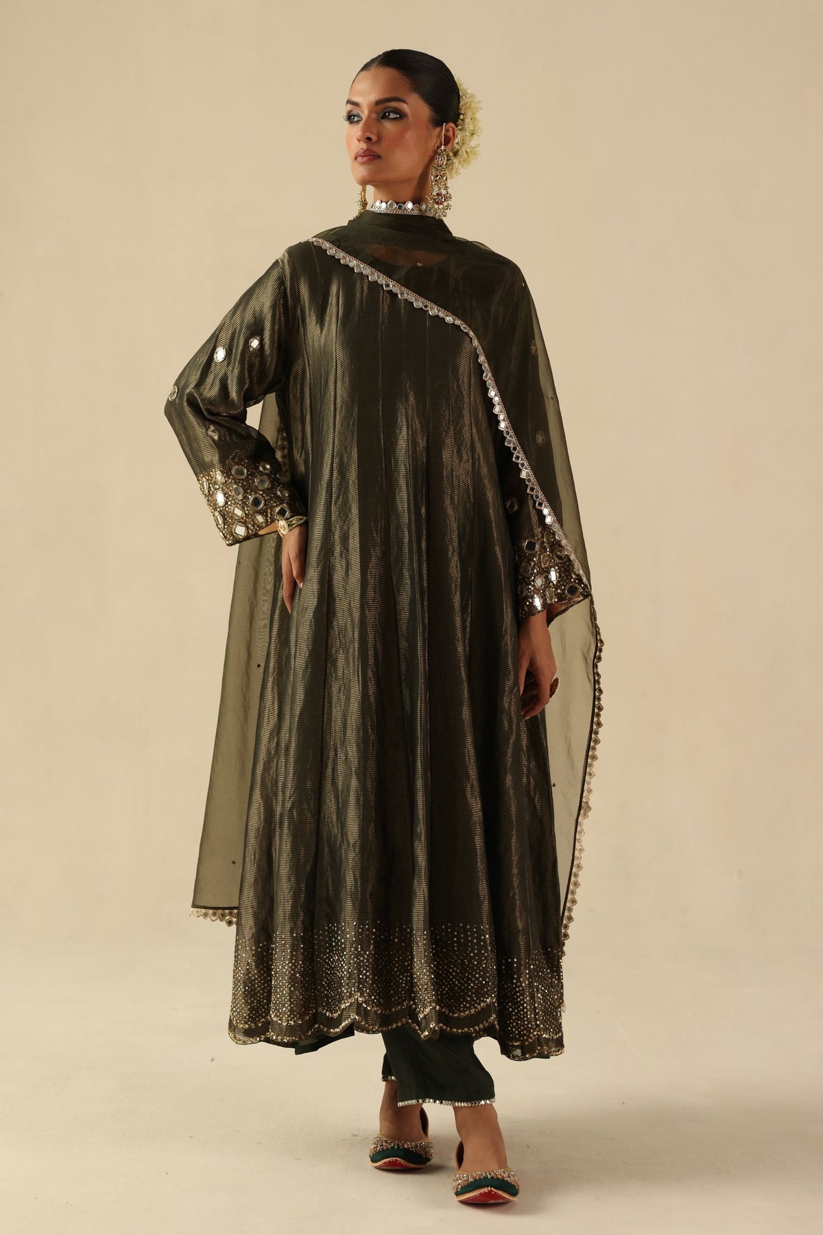 Olive Green Afsana Kalidar