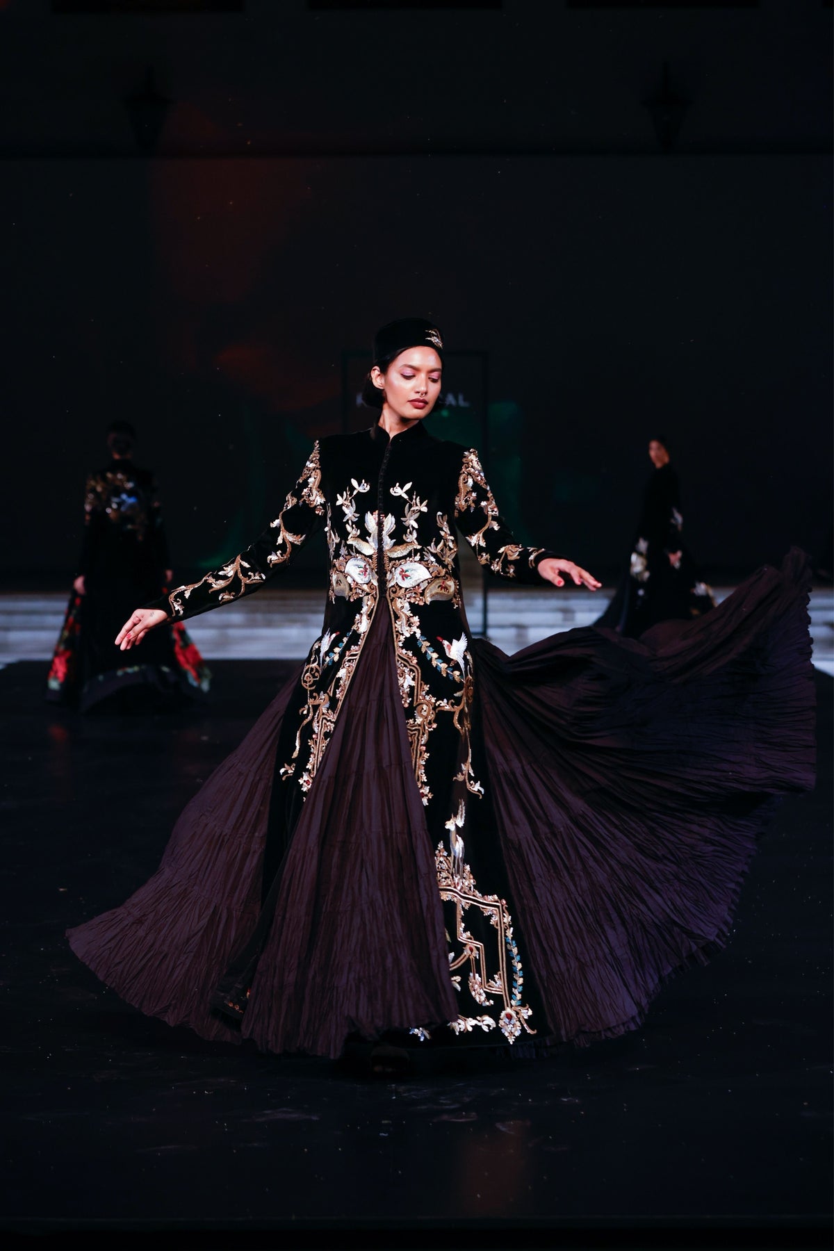 Velvet Long Jacket With Resham Embroidery