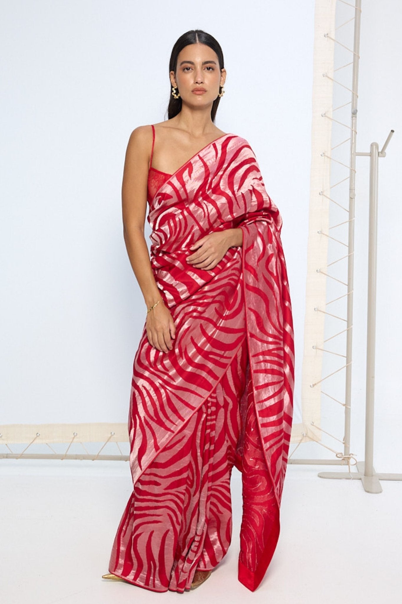 Handwoven Scarlet Silk Saree - Ekaya - Elahe