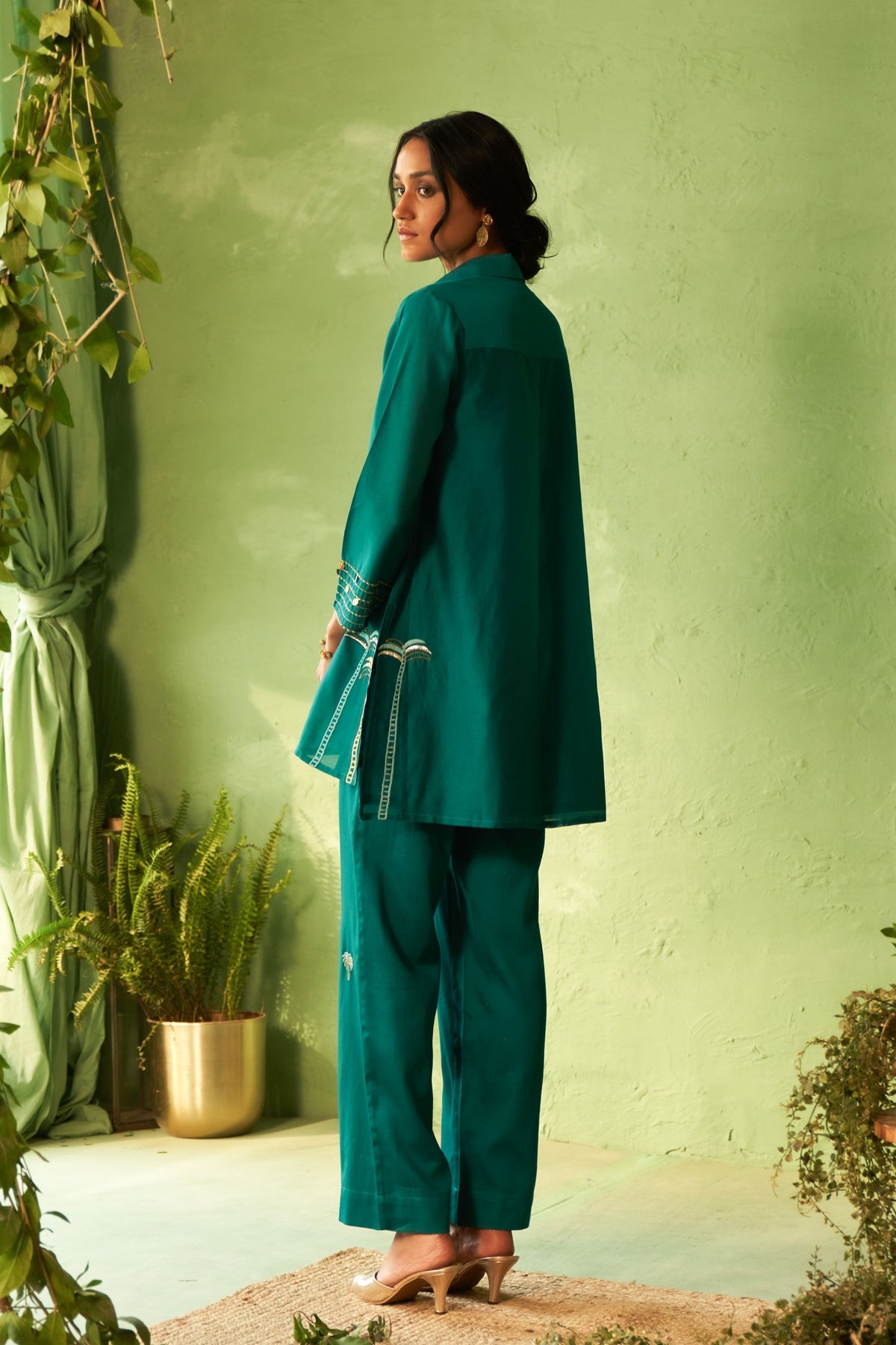 Peacock Green Collared Co-ord Set