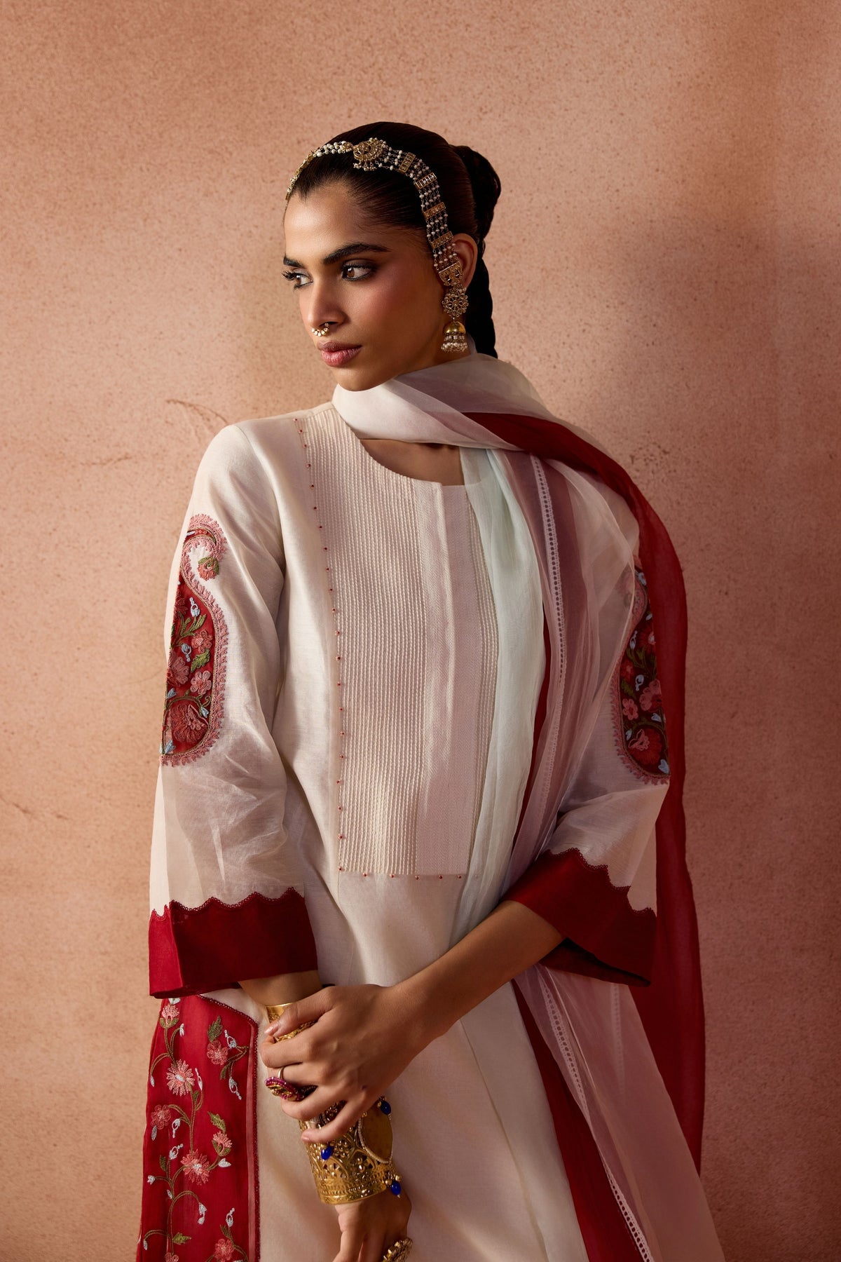Ivory Maroon Kurta Set