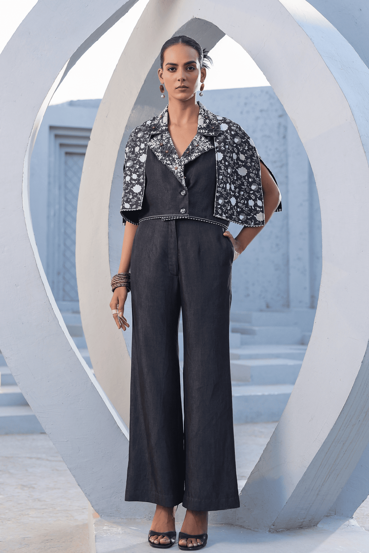 Azure Cape Style Co-ord Set in Black