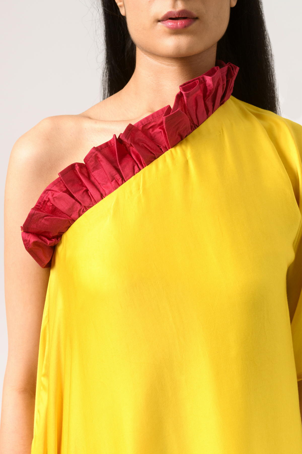 Wine yellow one shoulder dress
