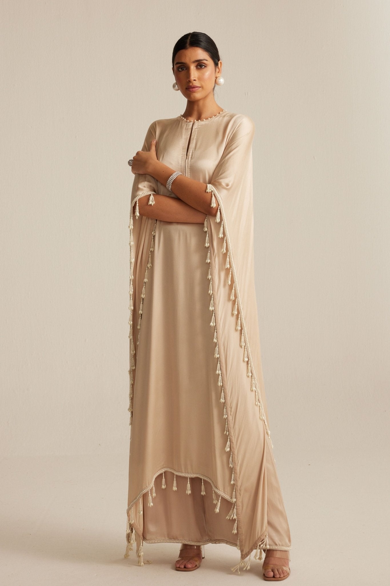 Light Beige Kaftaan Set - Vvani by Vani Vats - Elahe