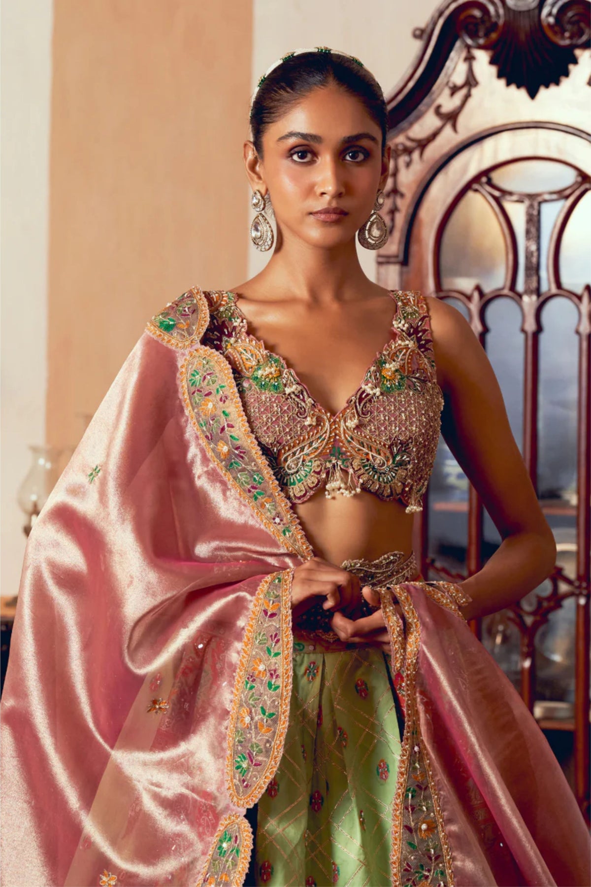 Light Green Embroidery Lehenga Set